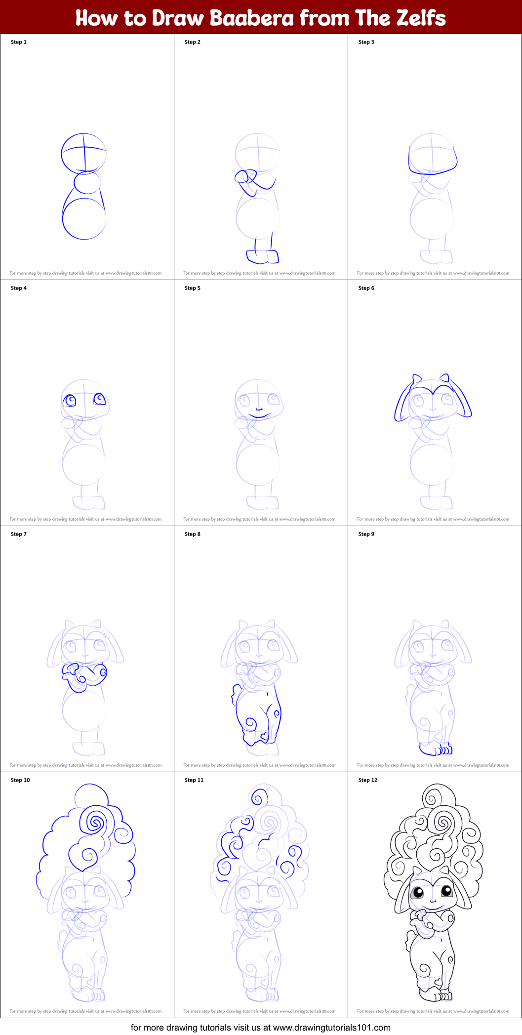 How to Draw Baabera from The Zelfs Printable Step by Step