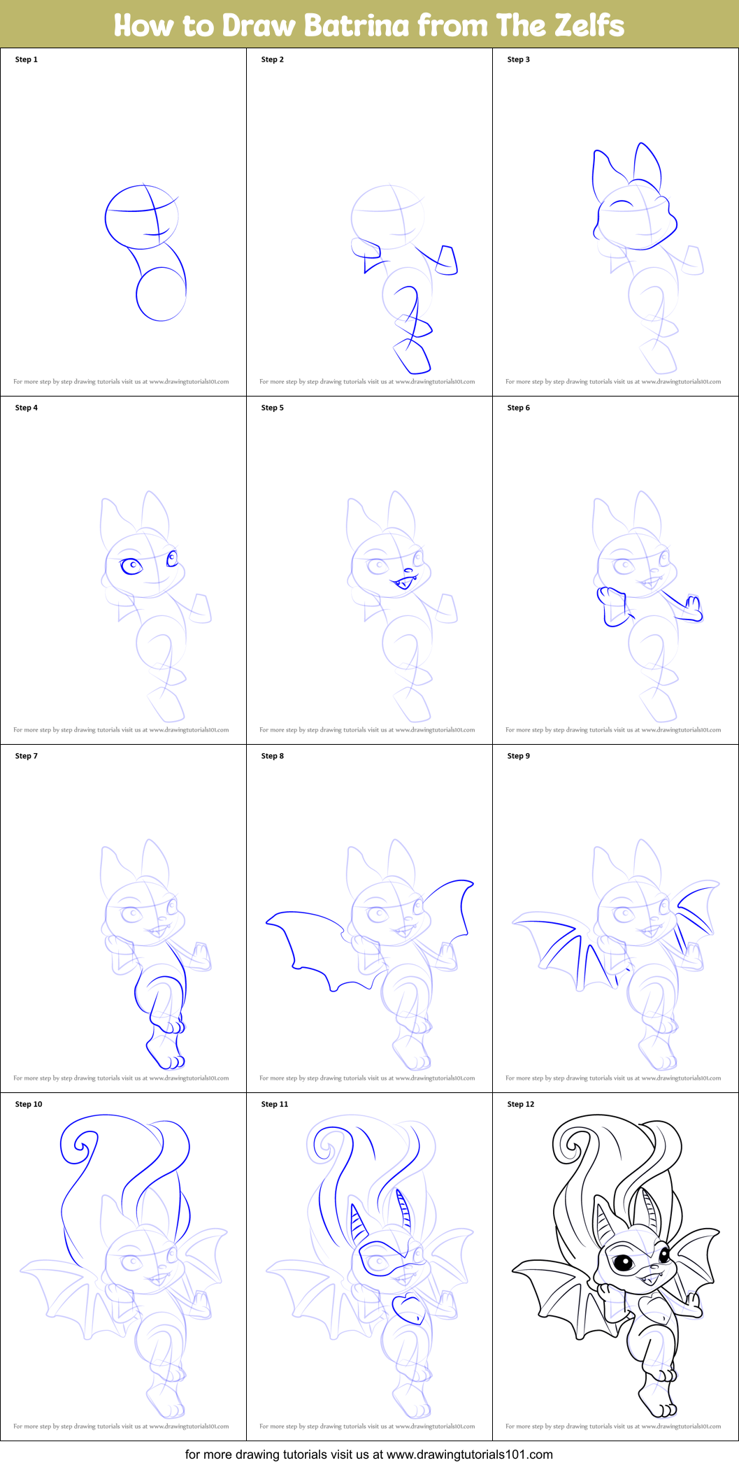 How to Draw Batrina from The Zelfs Printable Step by Step