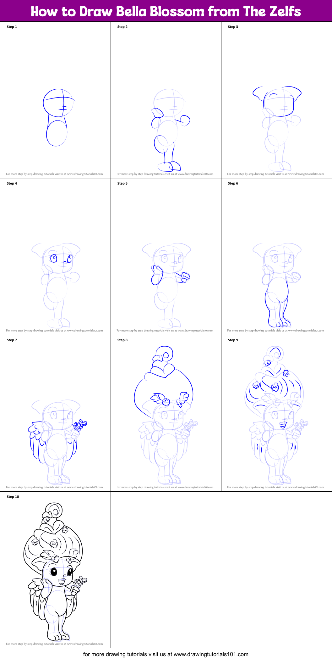 How to Draw Bella Blossom from The Zelfs Printable Step by Step