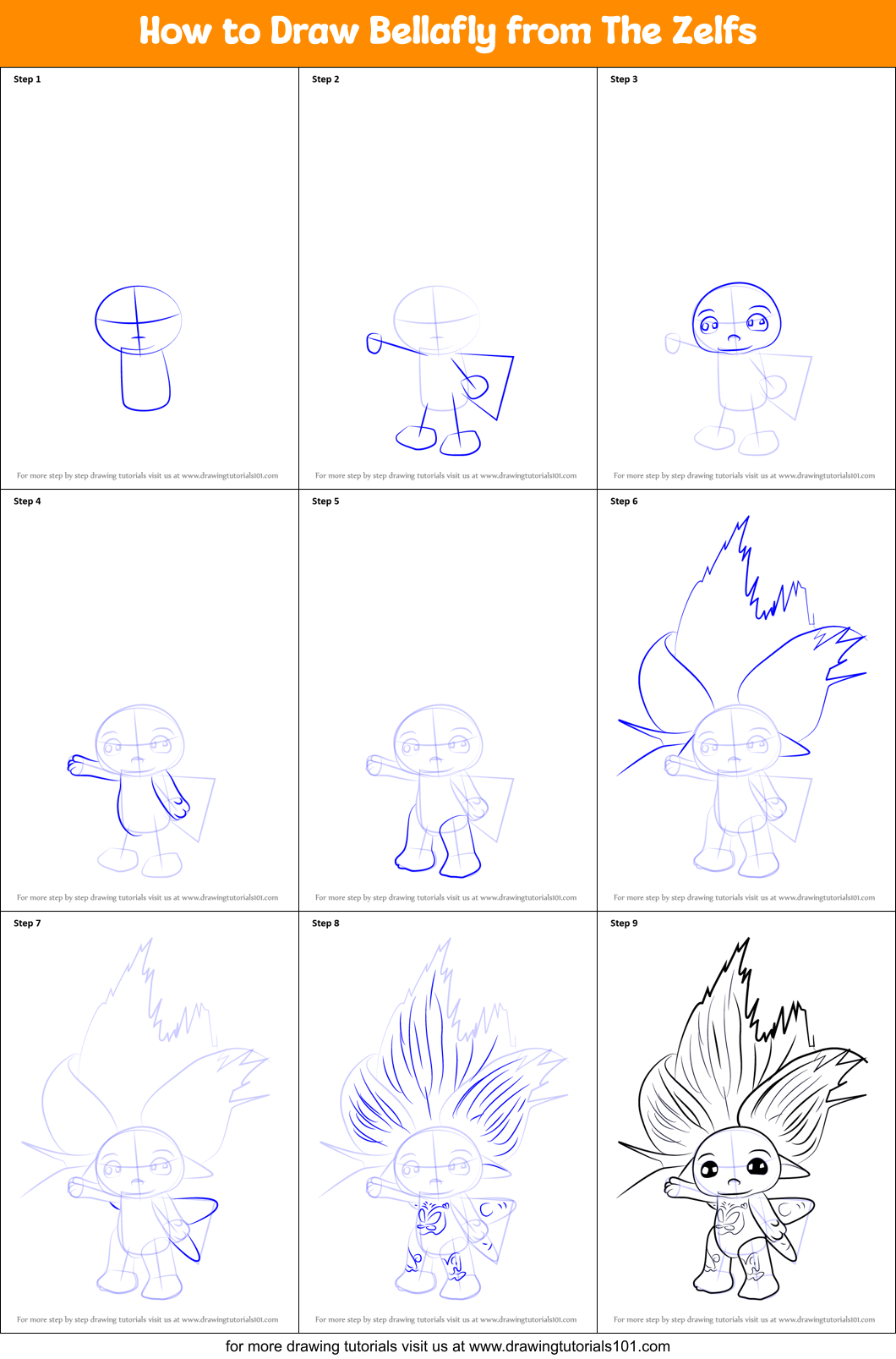 How to Draw Bellafly from The Zelfs Printable Step by Step