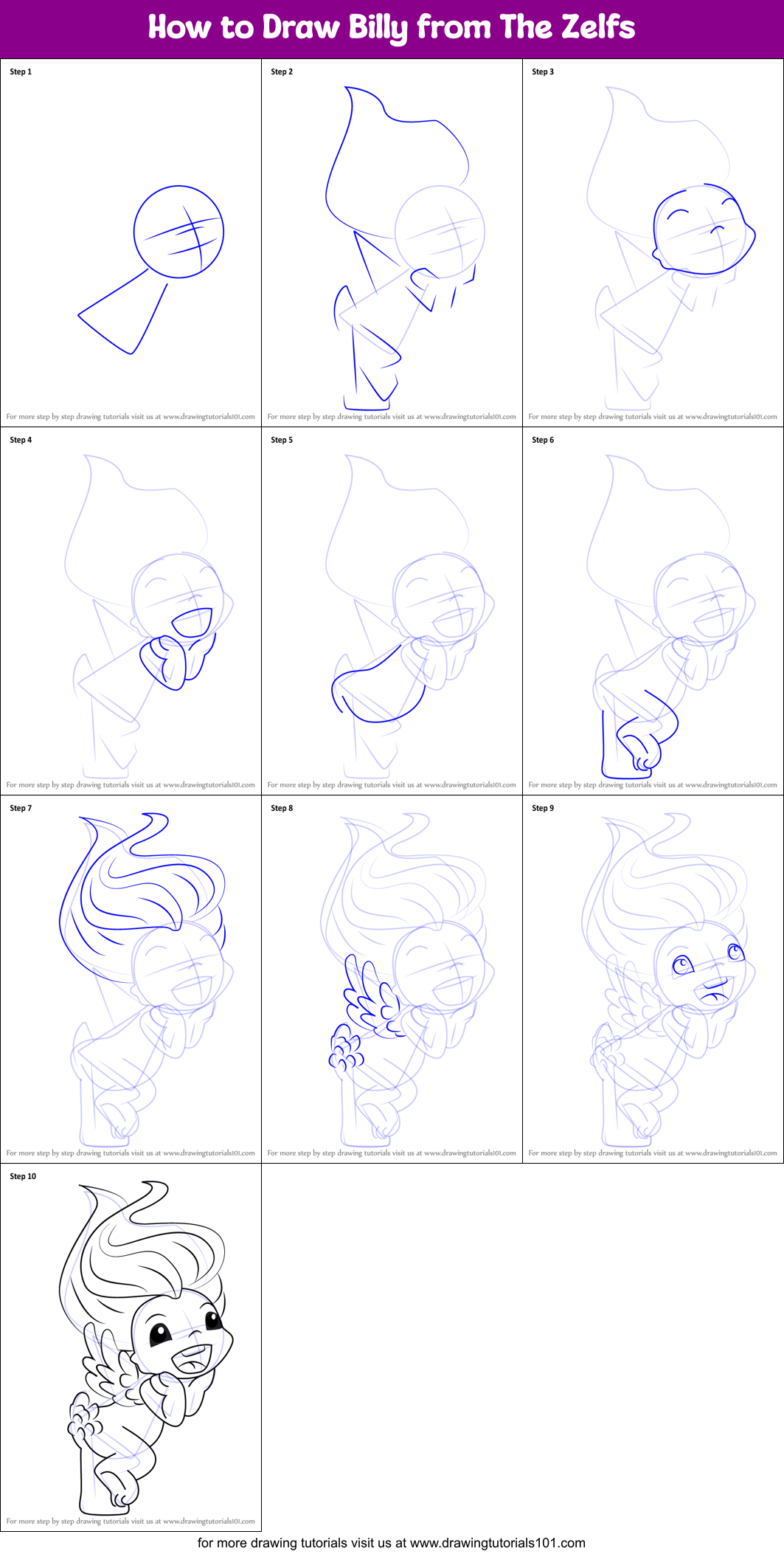 How to Draw Billy from The Zelfs Printable Step by Step