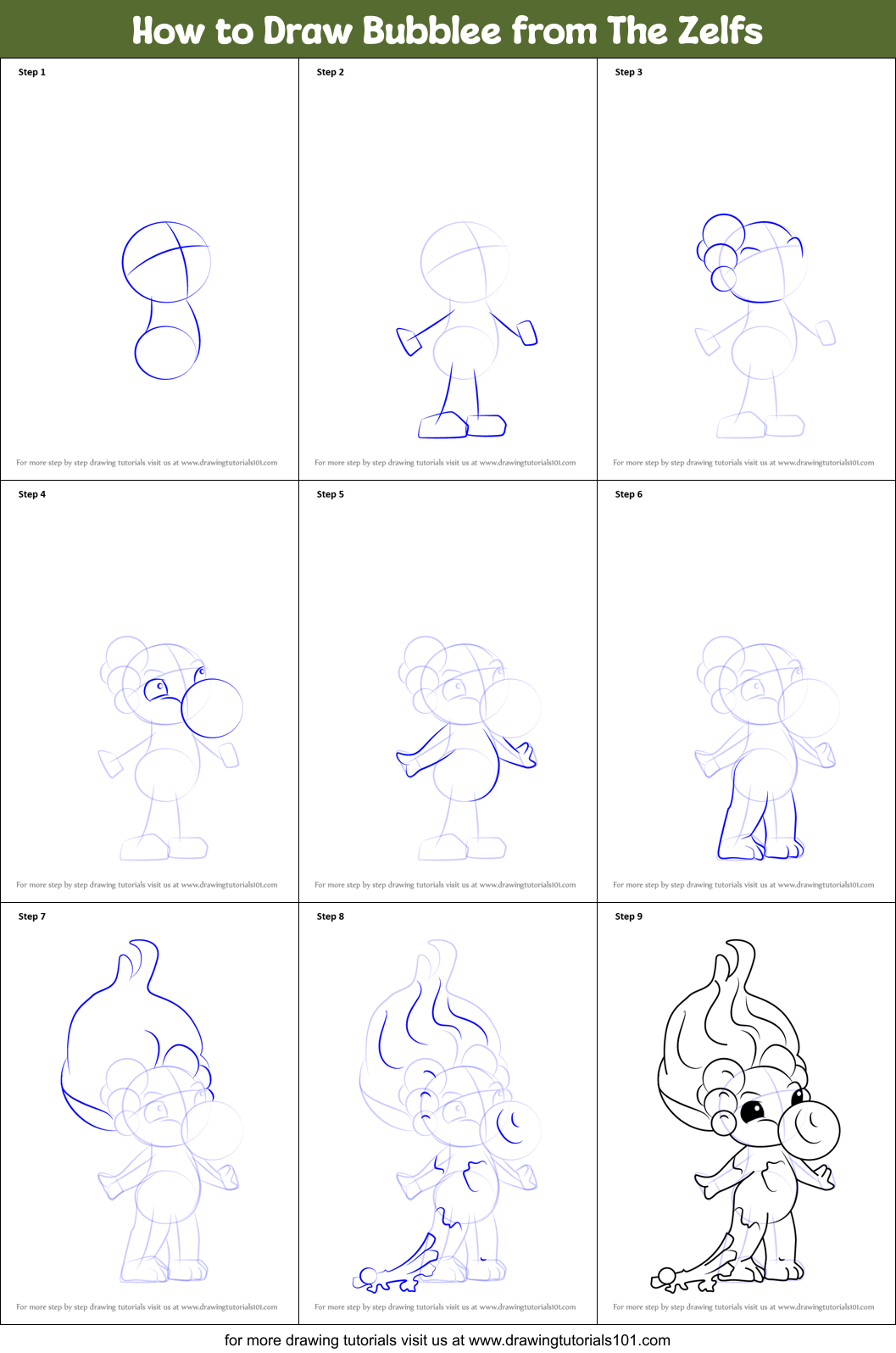 How to Draw Bubblee from The Zelfs printable step by step drawing sheet ...
