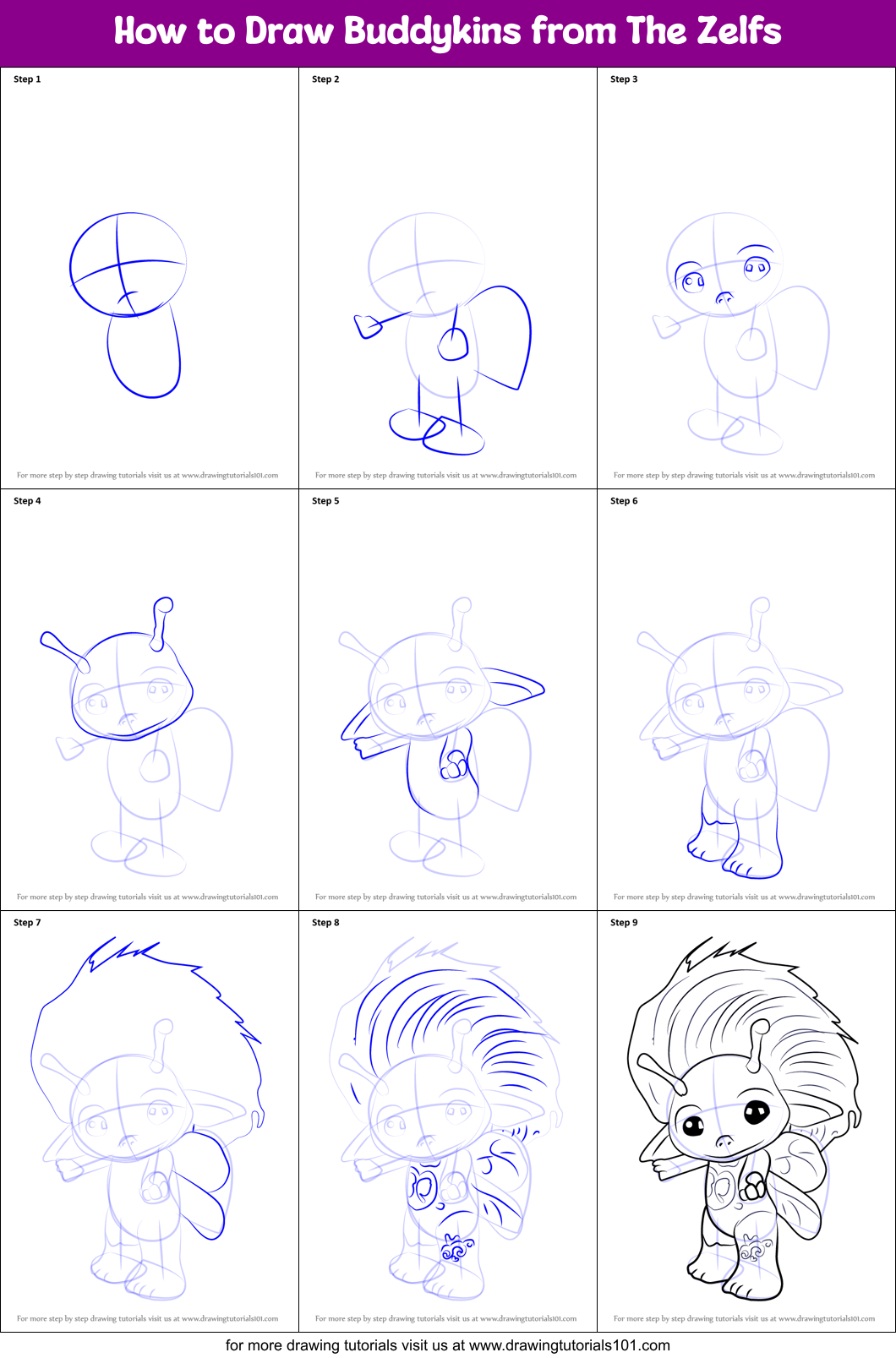 How to Draw Buddykins from The Zelfs Printable Step by Step