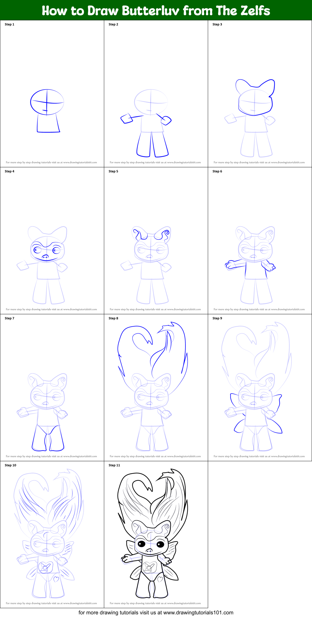 How to Draw Butterluv from The Zelfs Printable Step by Step