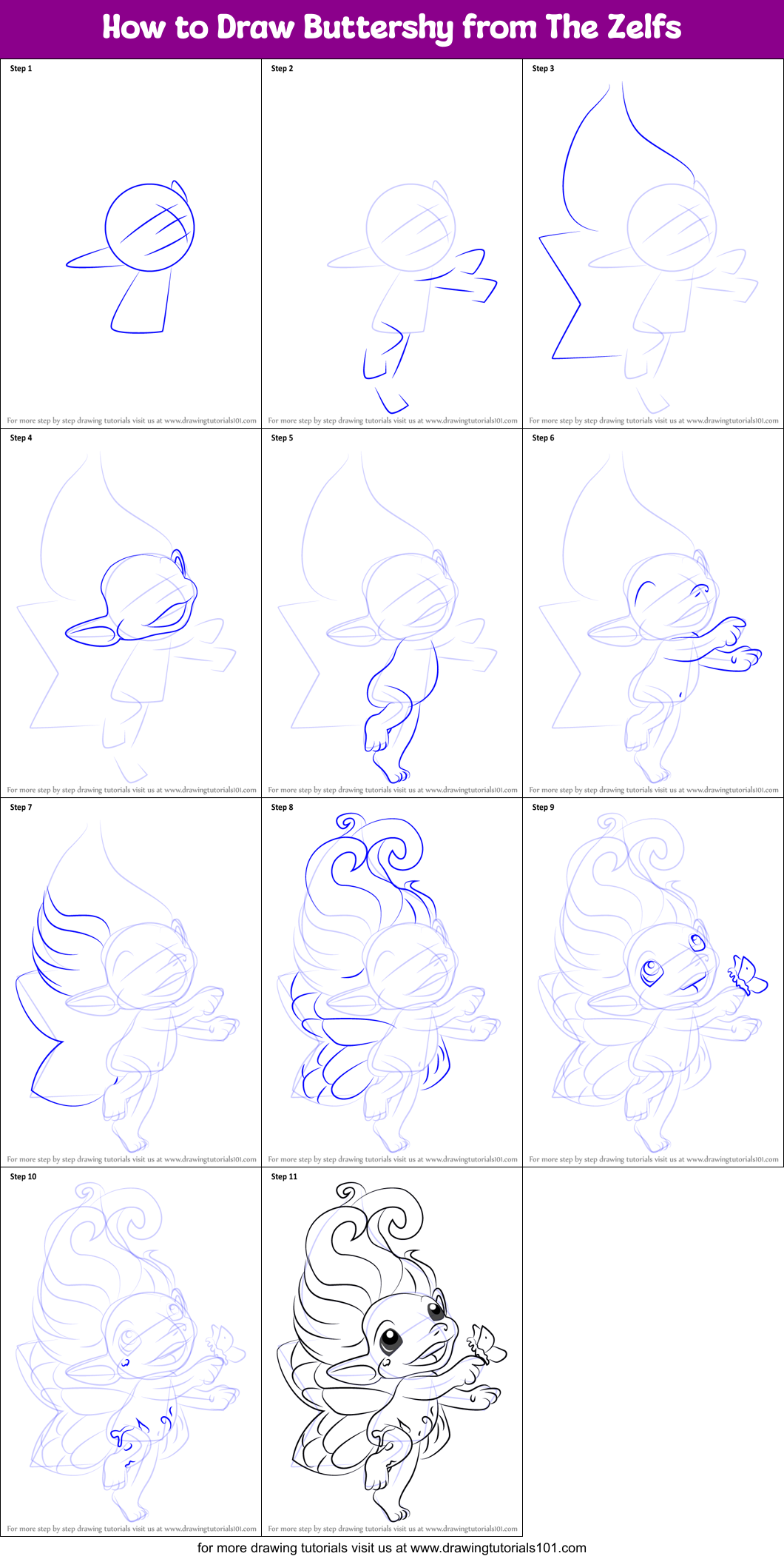 How to Draw Buttershy from The Zelfs Printable Step by Step