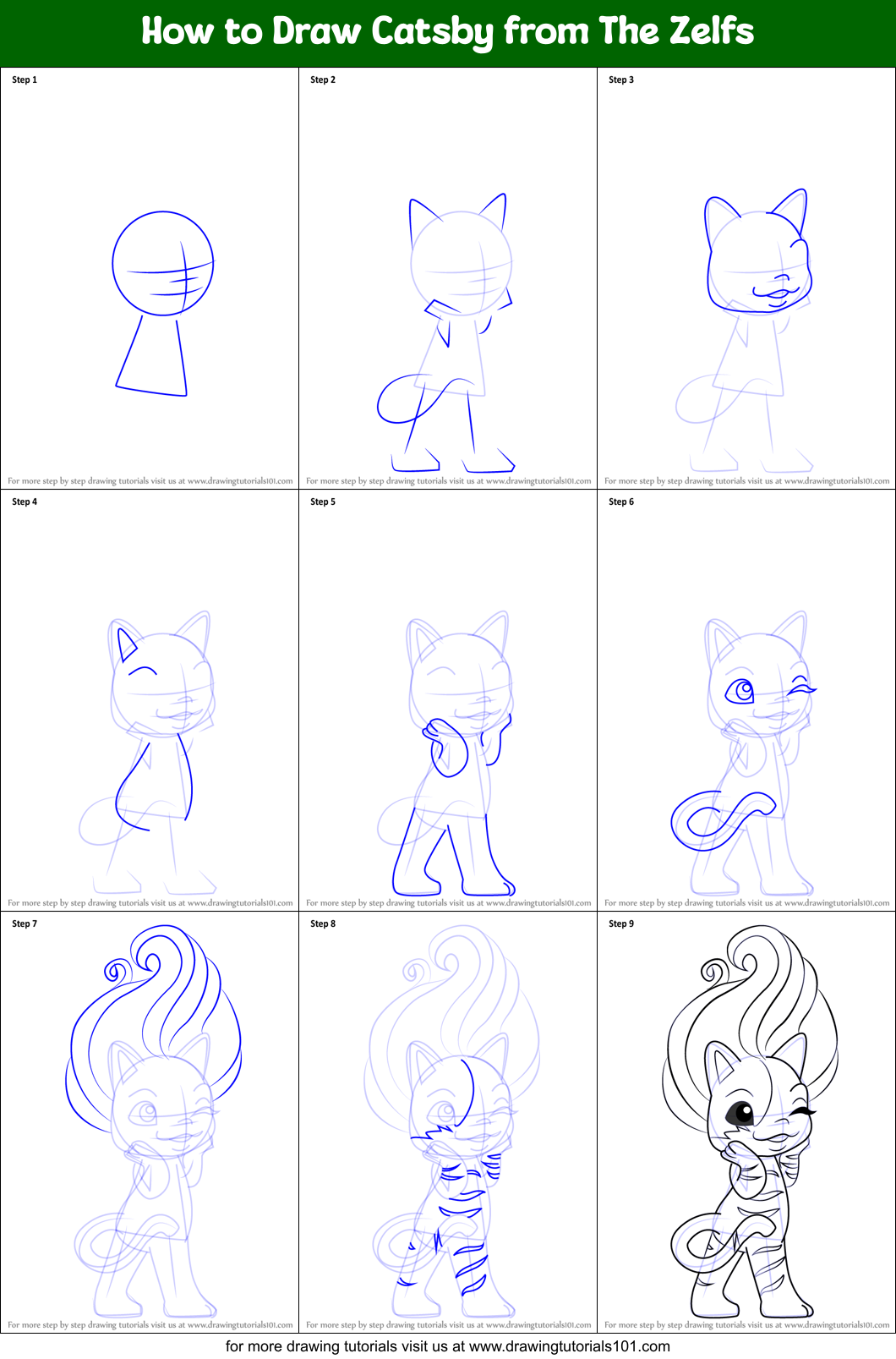How to Draw Catsby from The Zelfs Printable Step by Step