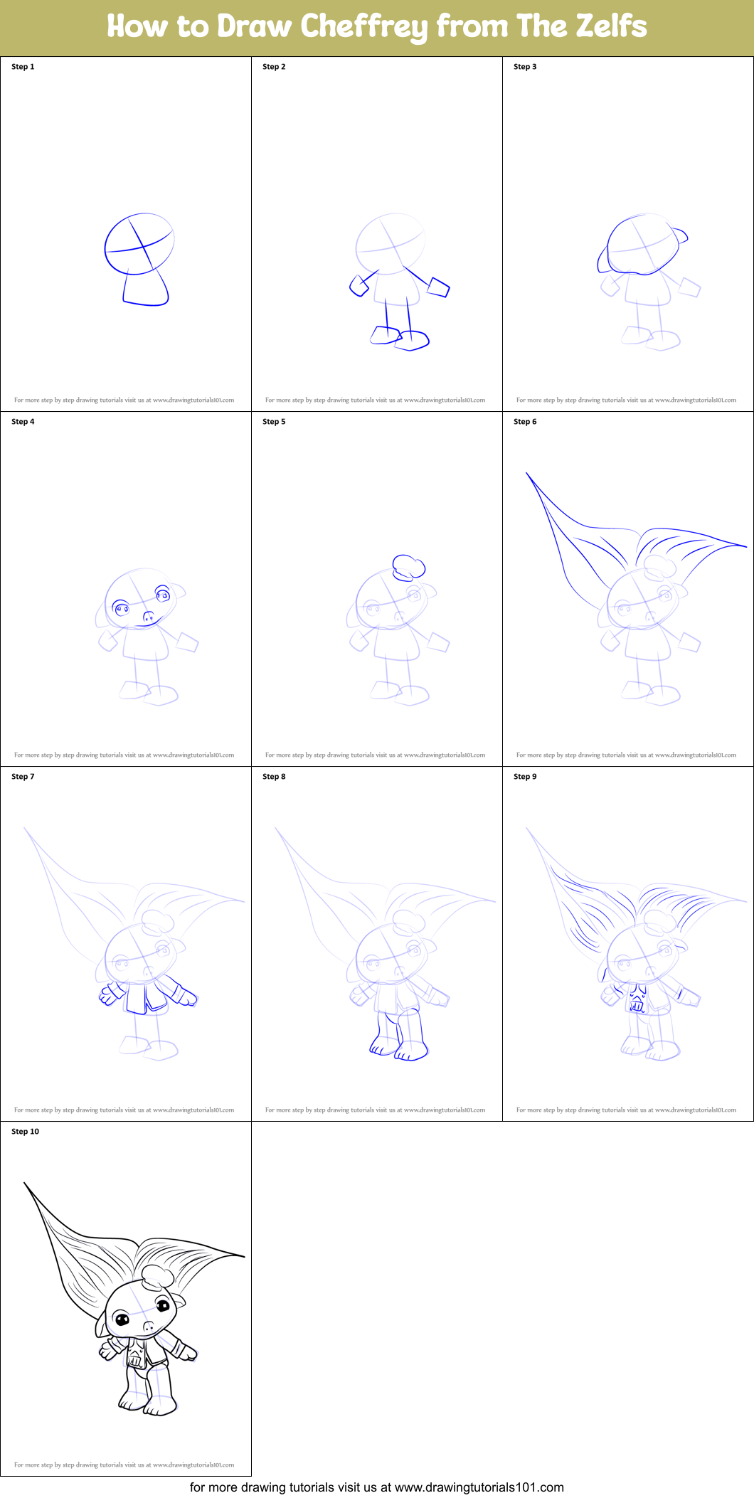 How to Draw Cheffrey from The Zelfs Printable Step by Step