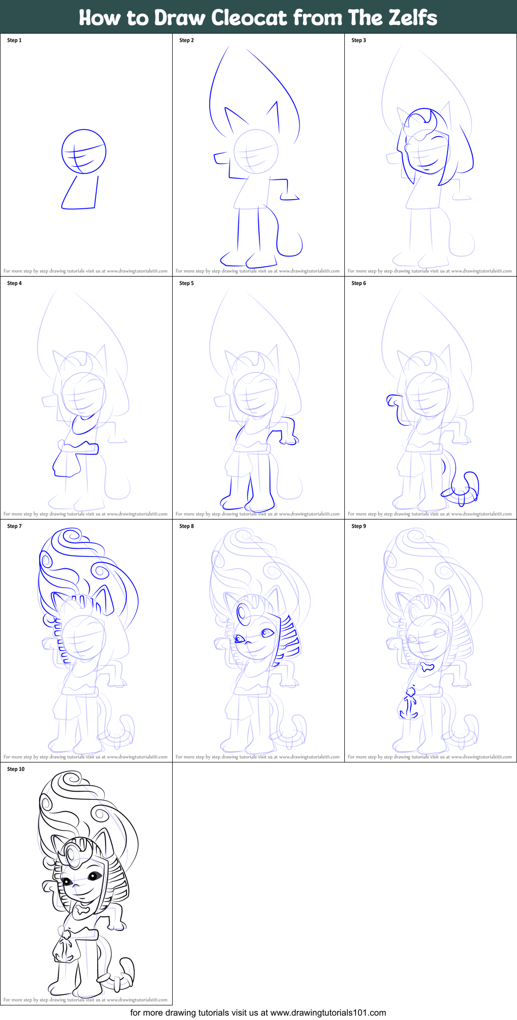 How to Draw Cleocat from The Zelfs Printable Step by Step