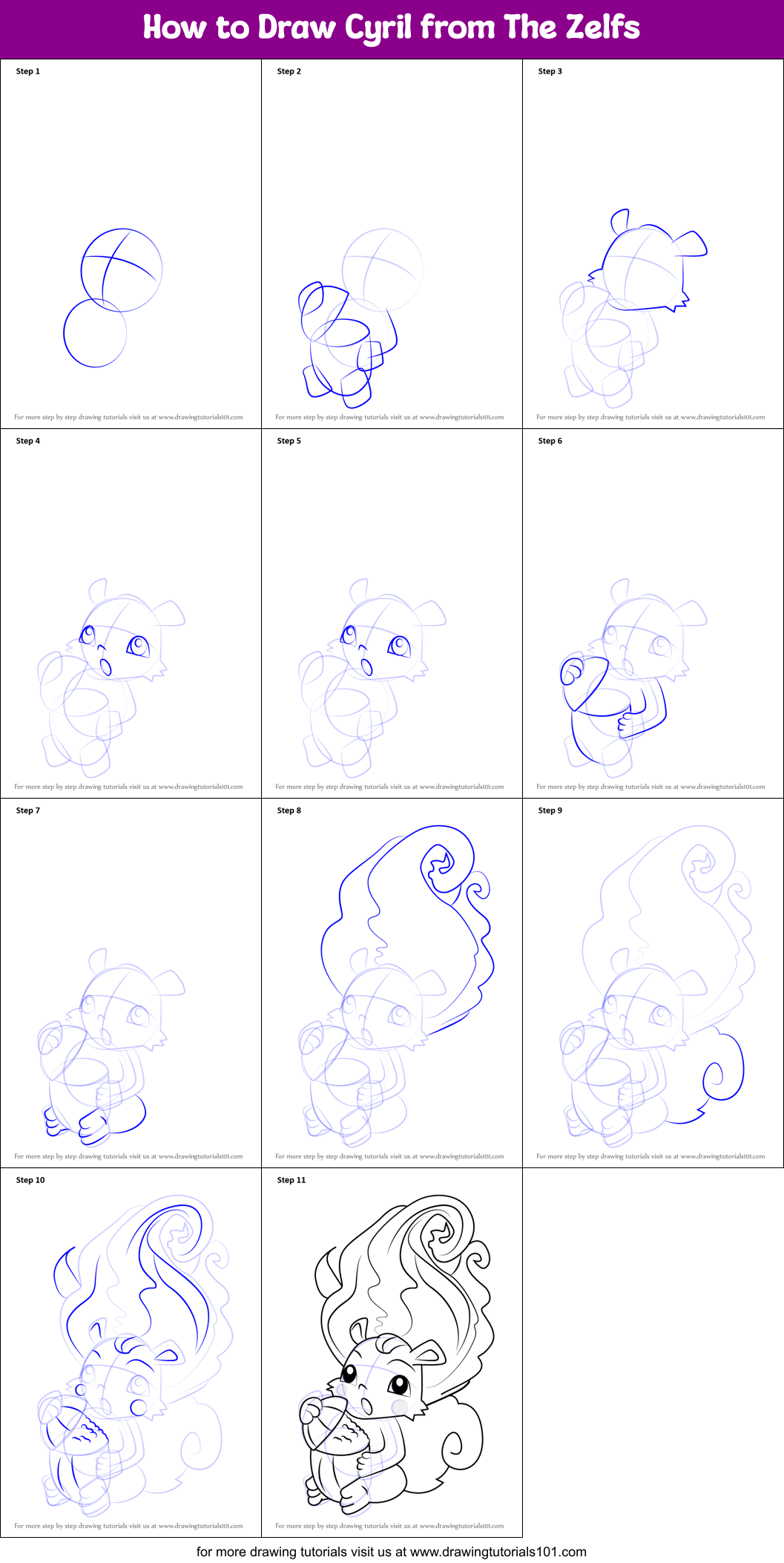 How to Draw Cyril from The Zelfs Printable Step by Step