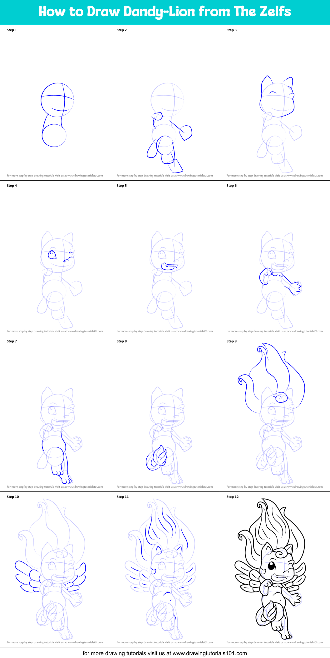 How to Draw Dandy-Lion from The Zelfs Printable Step by Step