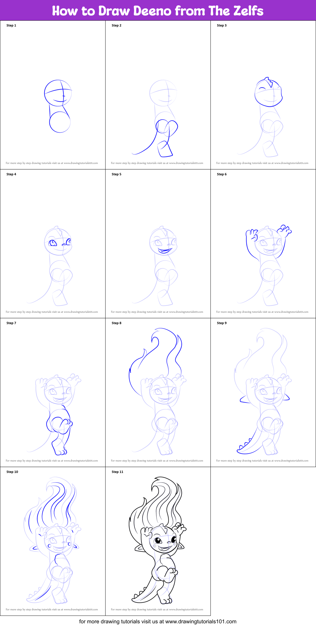 How to Draw Deeno from The Zelfs Printable Step by Step