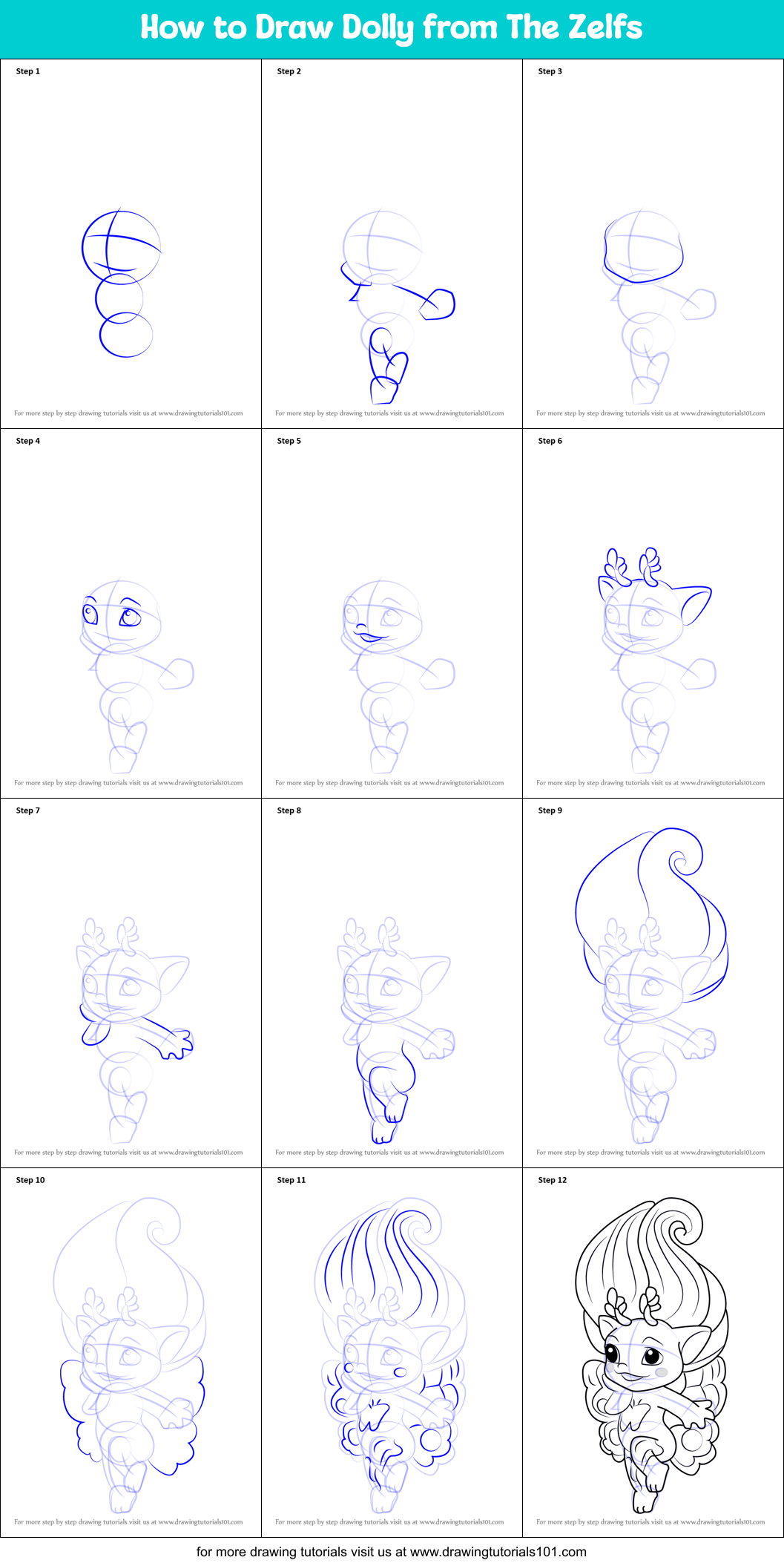 How to Draw Dolly from The Zelfs Printable Step by Step
