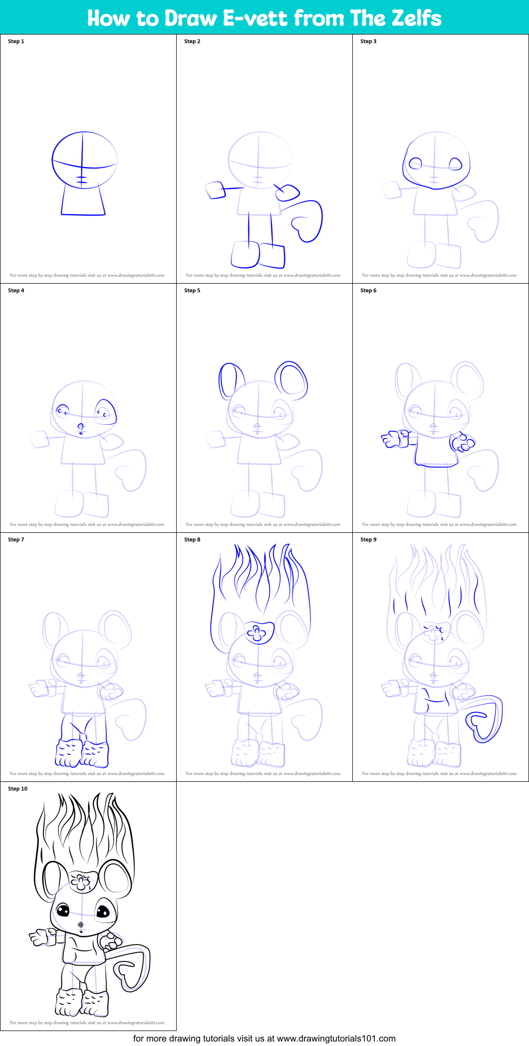 How to Draw E-vett from The Zelfs Printable Step by Step