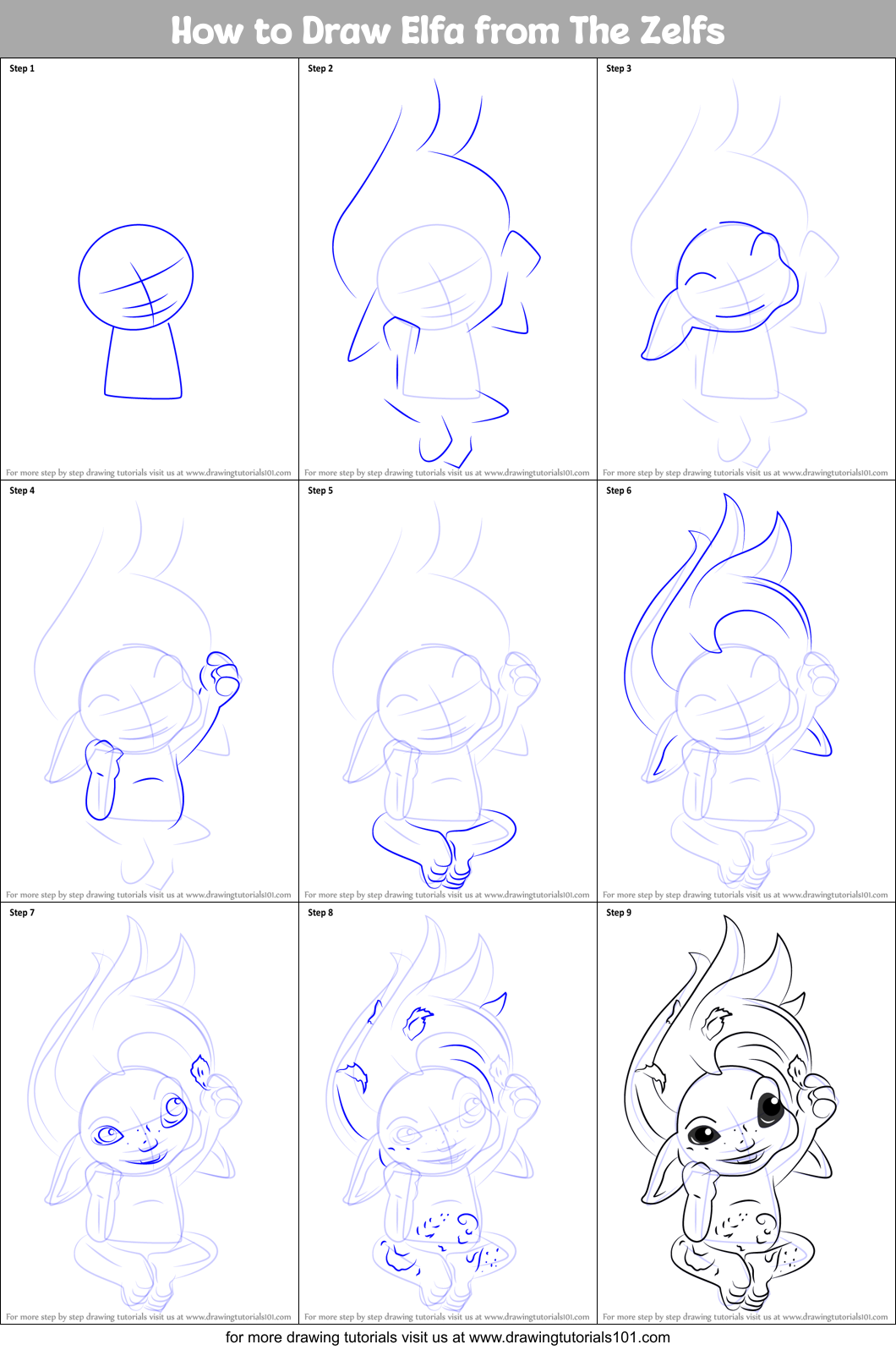 How to Draw Elfa from The Zelfs Printable Step by Step