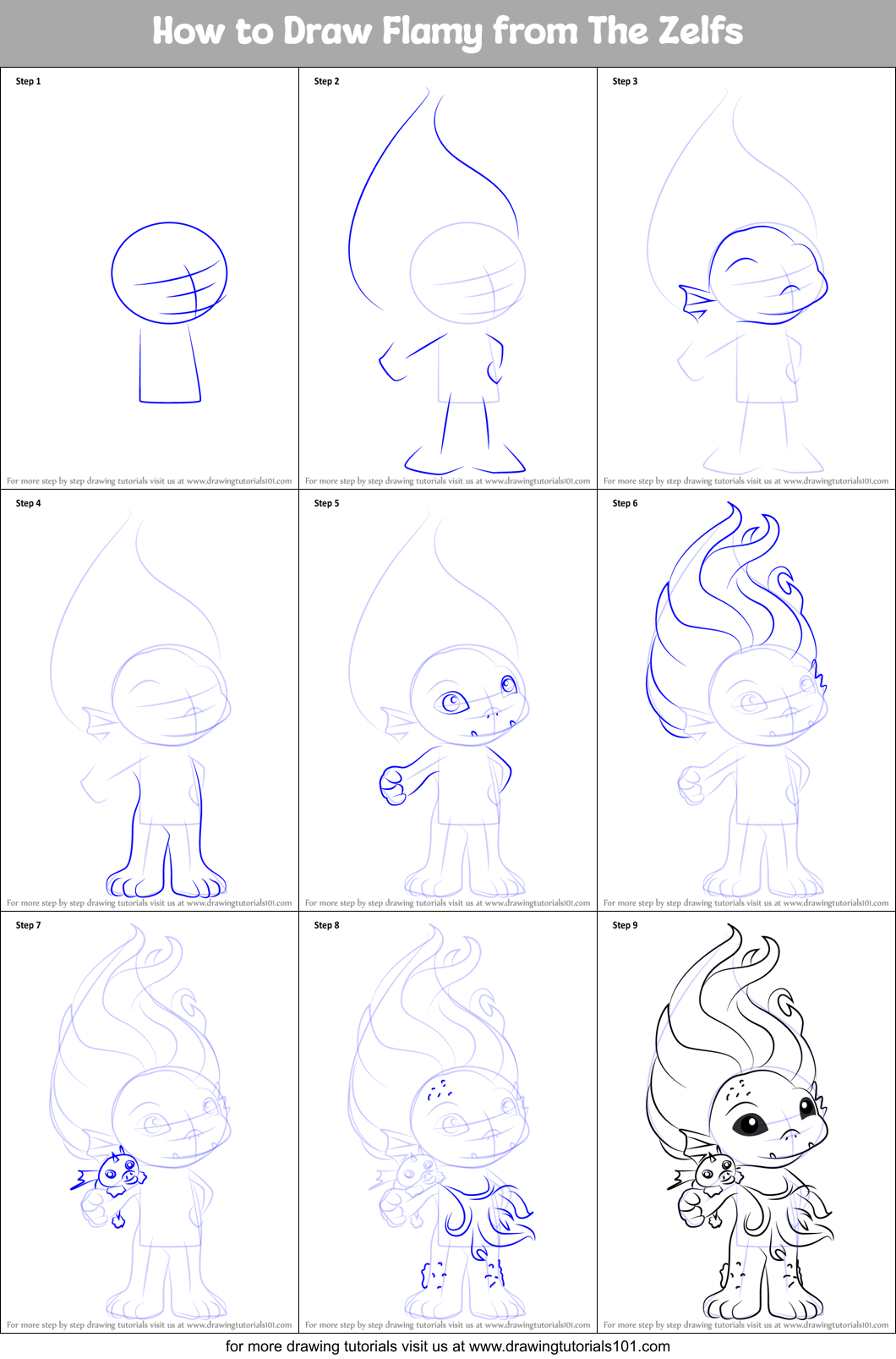 How to Draw Flamy from The Zelfs Printable Step by Step