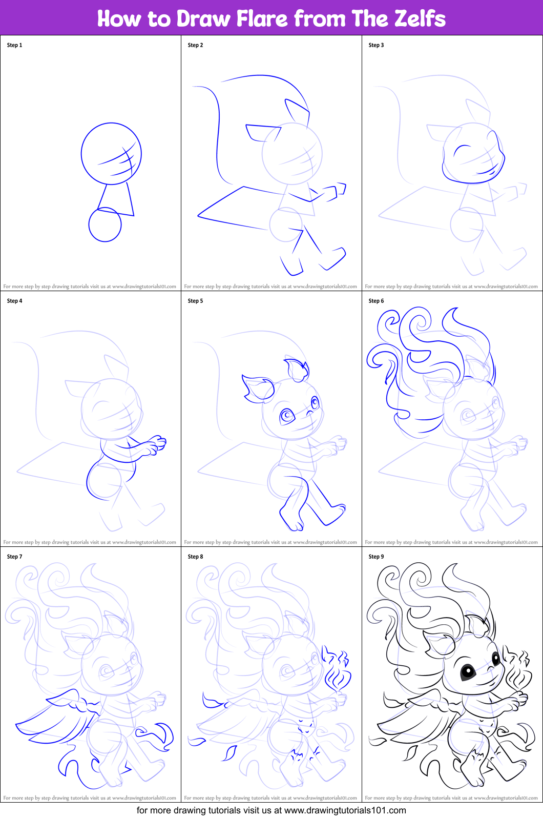 How to Draw Flare from The Zelfs Printable Step by Step