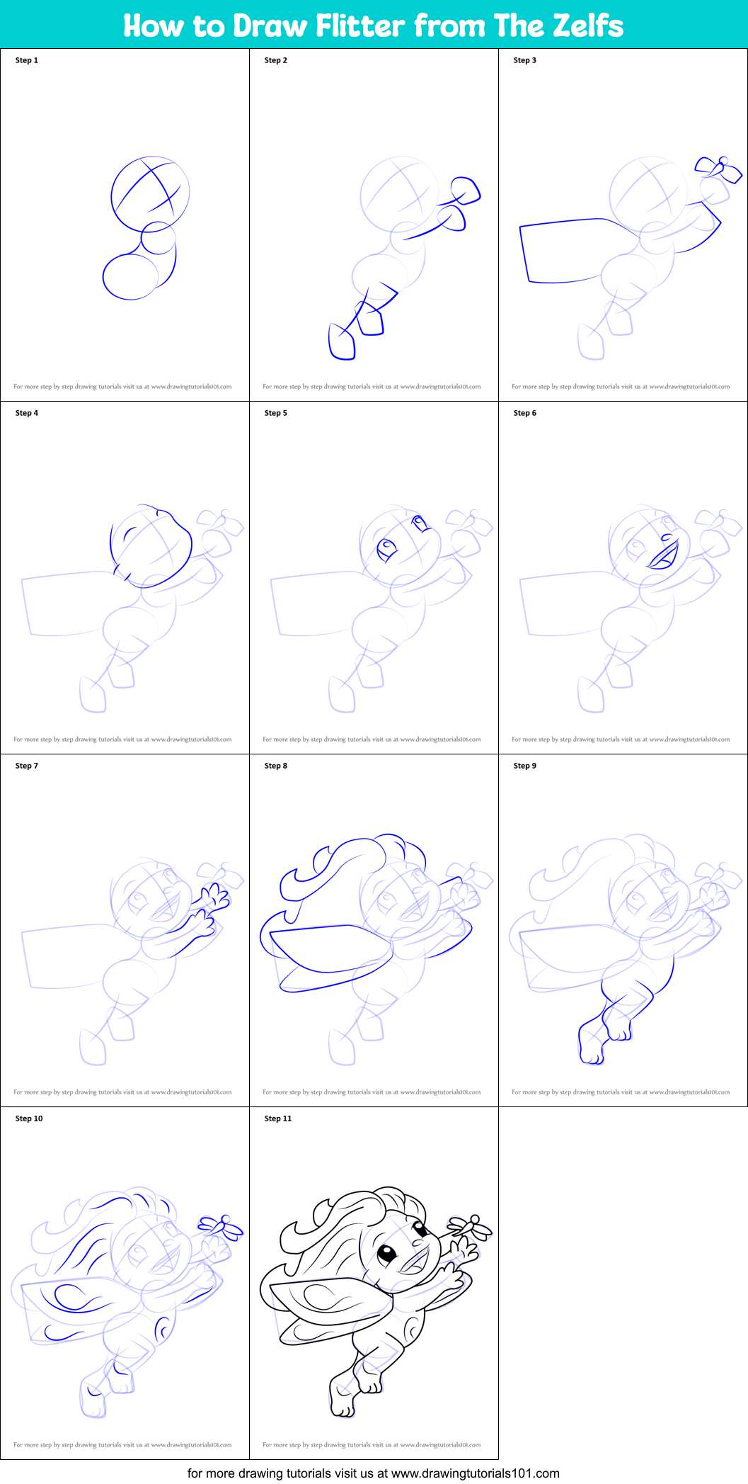 How to Draw Flitter from The Zelfs Printable Step by Step