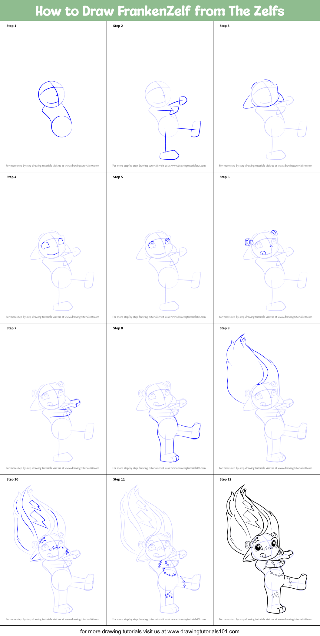 How to Draw FrankenZelf from The Zelfs Printable Step by Step