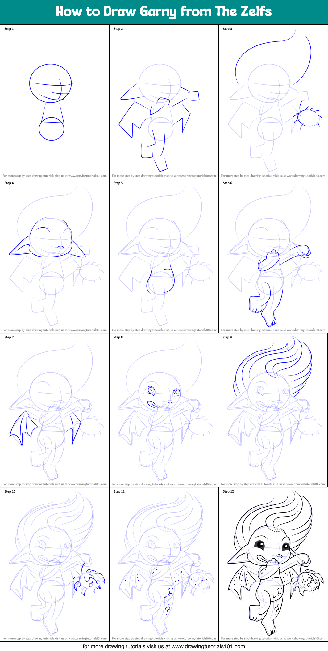 How to Draw Garny from The Zelfs Printable Step by Step