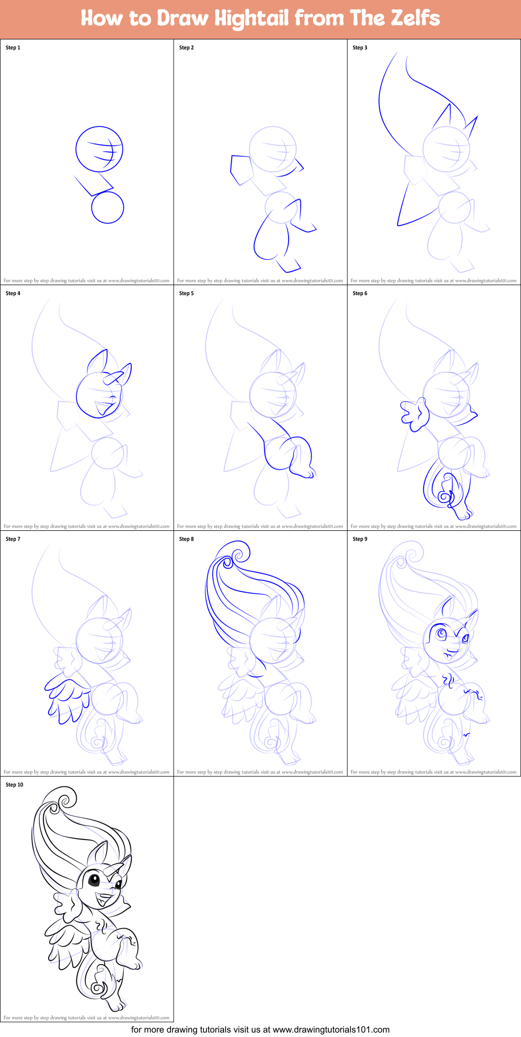 How to Draw Hightail from The Zelfs Printable Step by Step