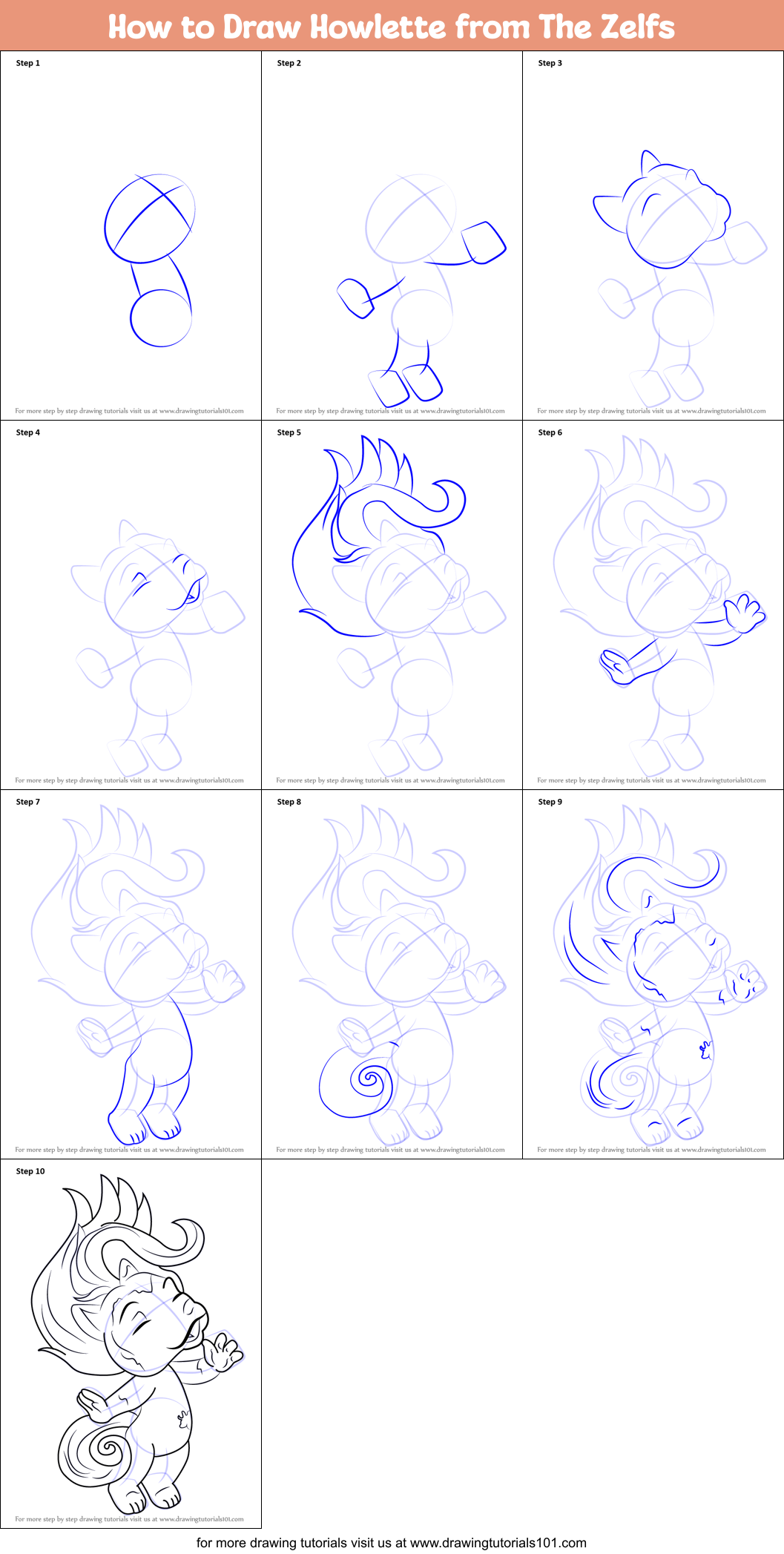 How to Draw Howlette from The Zelfs Printable Step by Step