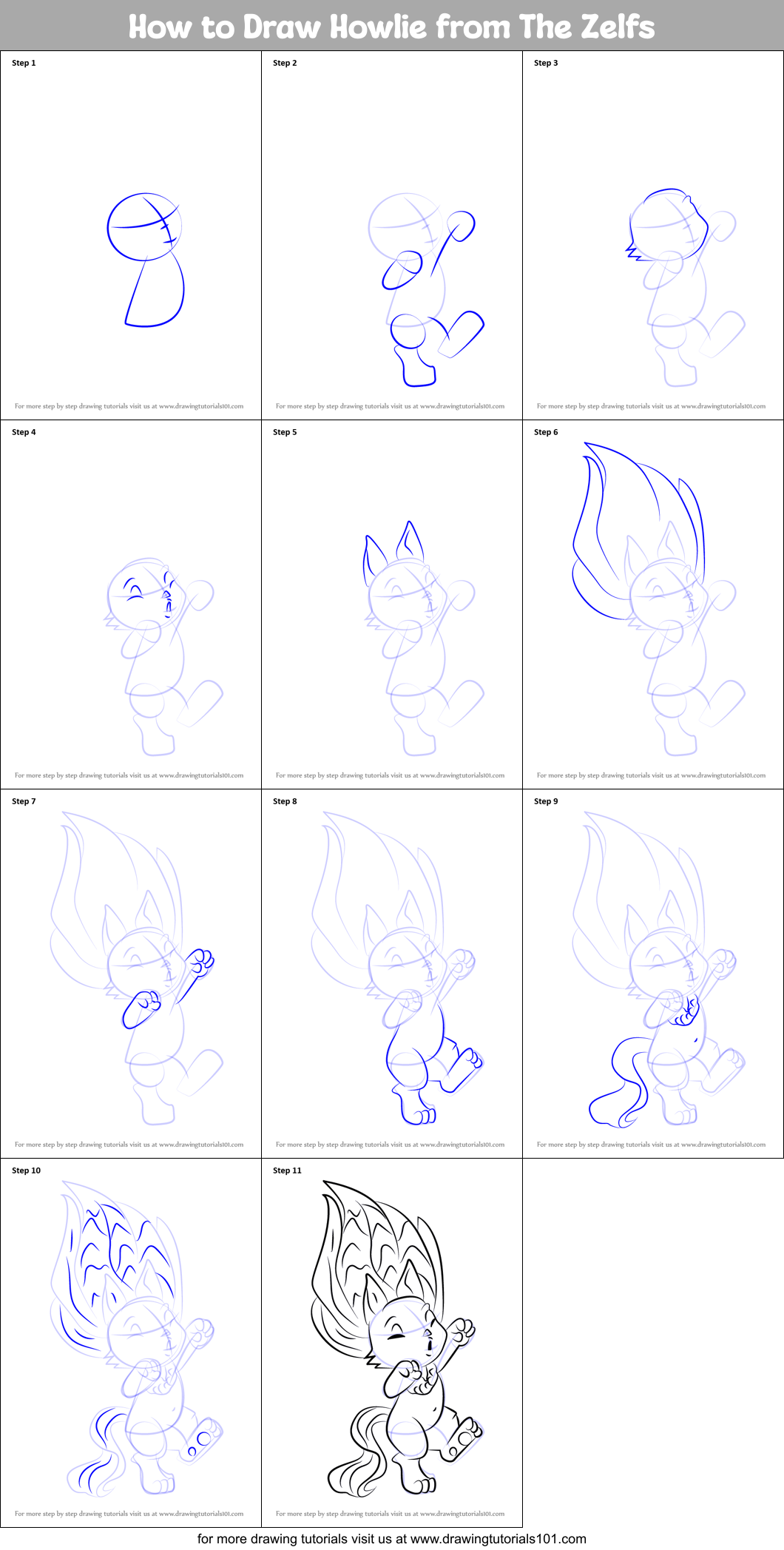 How to Draw Howlie from The Zelfs Printable Step by Step