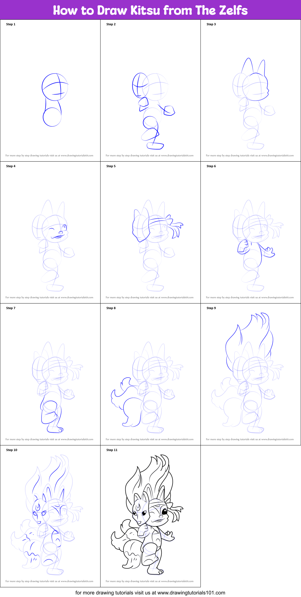 How to Draw Kitsu from The Zelfs Printable Step by Step
