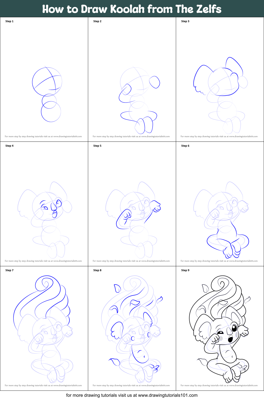 How to Draw Koolah from The Zelfs Printable Step by Step