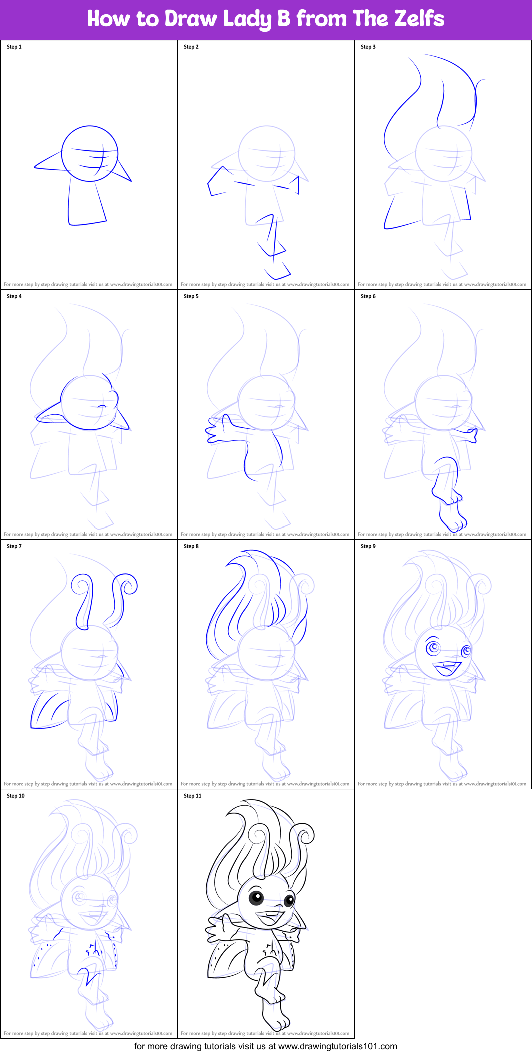 How to Draw Lady B from The Zelfs Printable Step by Step