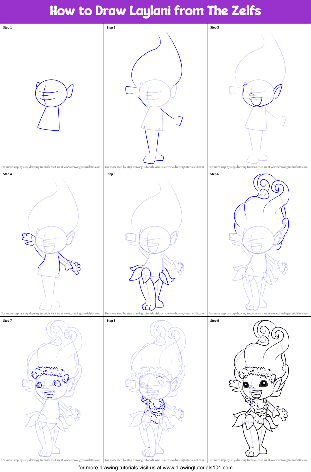 How to Draw Laylani from The Zelfs Printable Step by Step