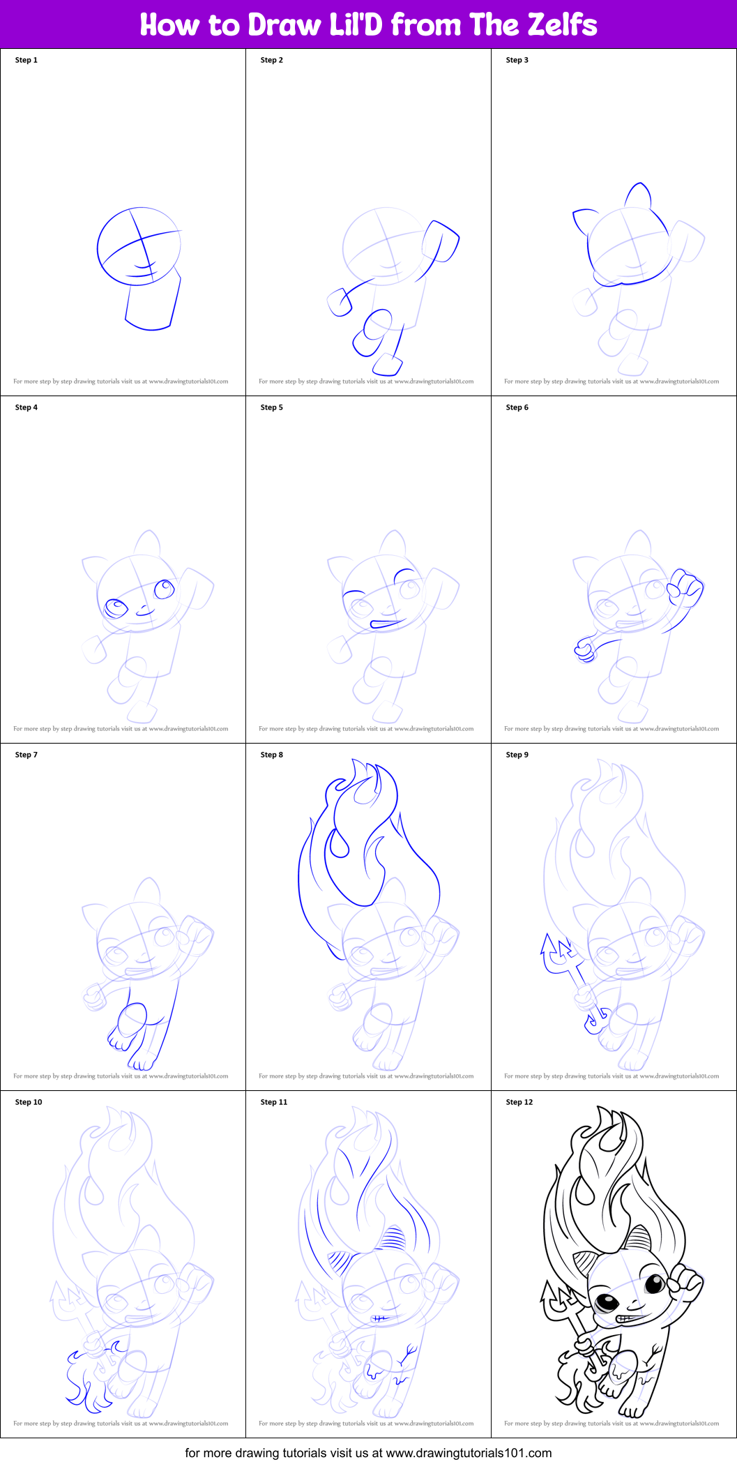 How to Draw Lil'D from The Zelfs Printable Step by Step