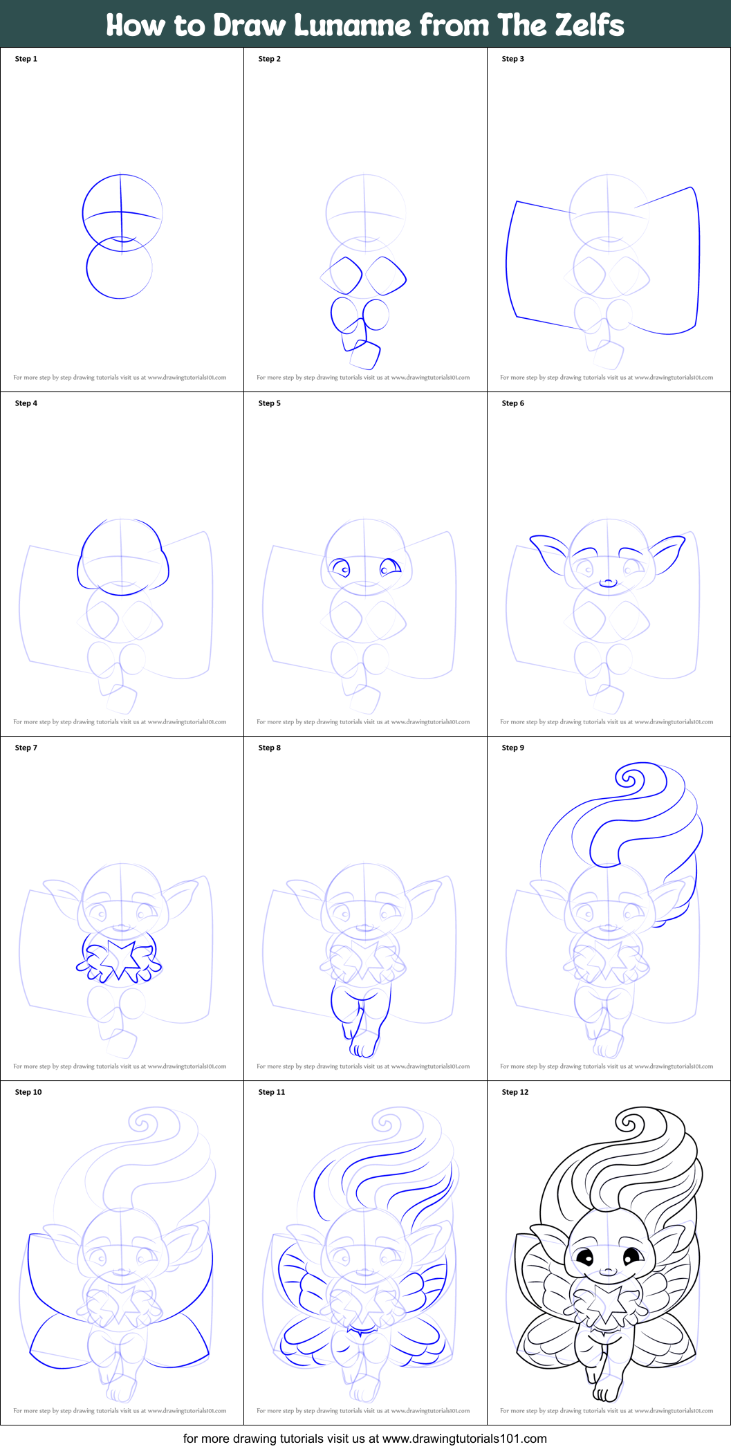 How to Draw Lunanne from The Zelfs Printable Step by Step