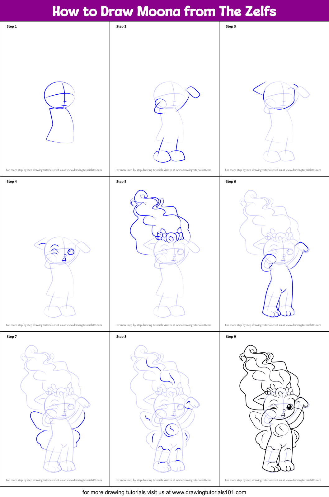 How to Draw Moona from The Zelfs Printable Step by Step