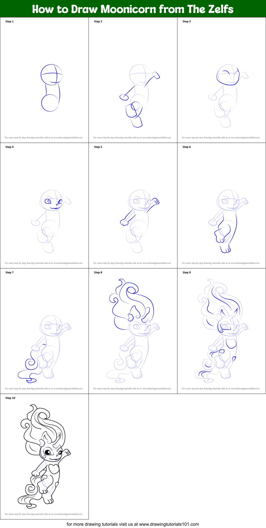 How to Draw Moonicorn from The Zelfs Printable Step by Step