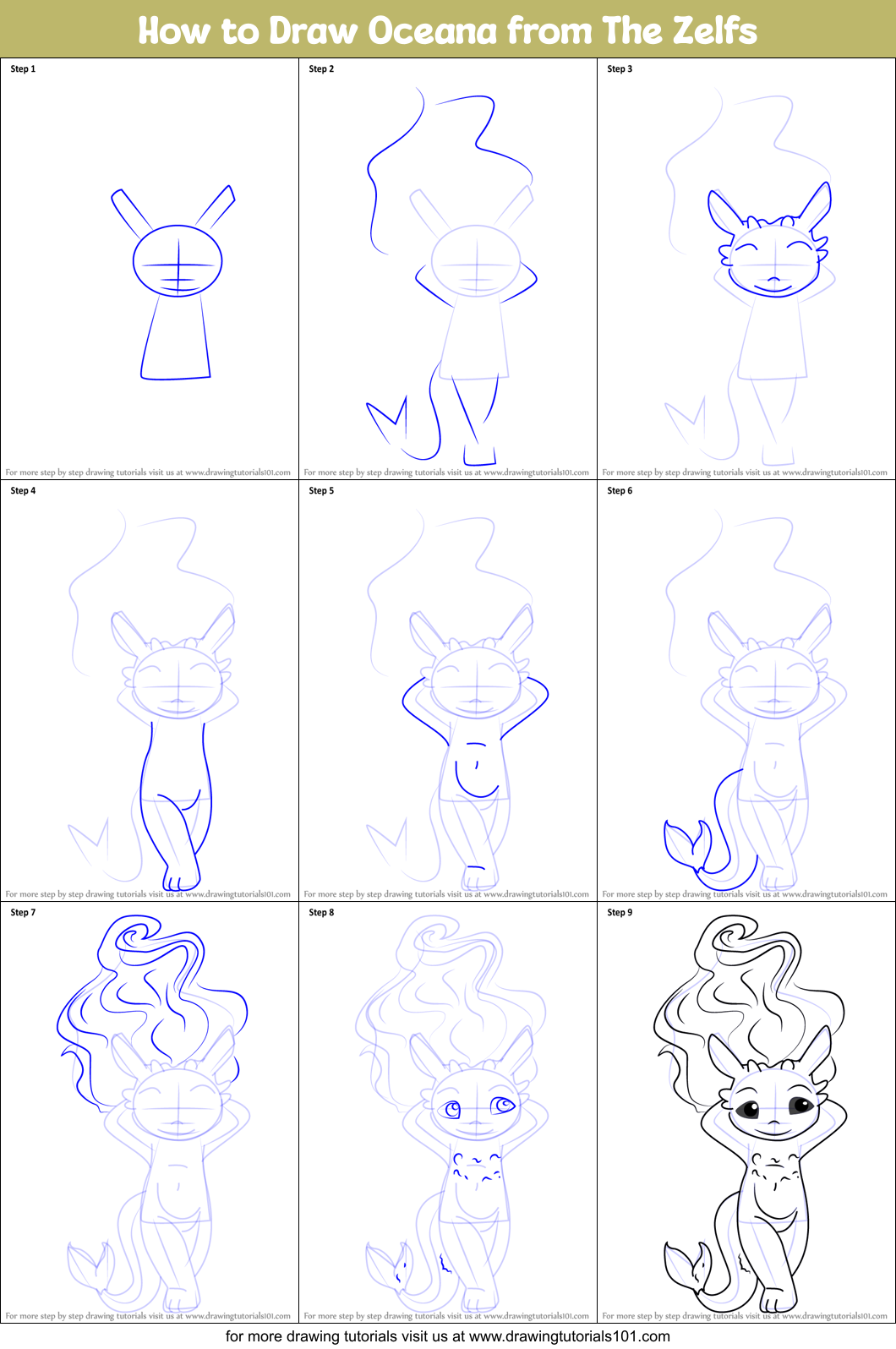 How to Draw Oceana from The Zelfs Printable Step by Step