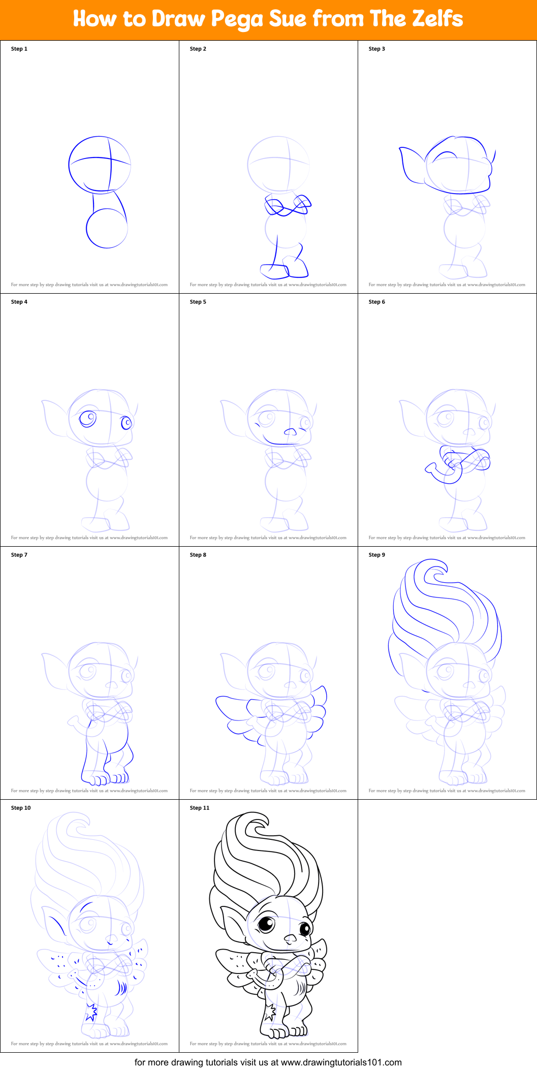 How to Draw Pega Sue from The Zelfs Printable Step by Step