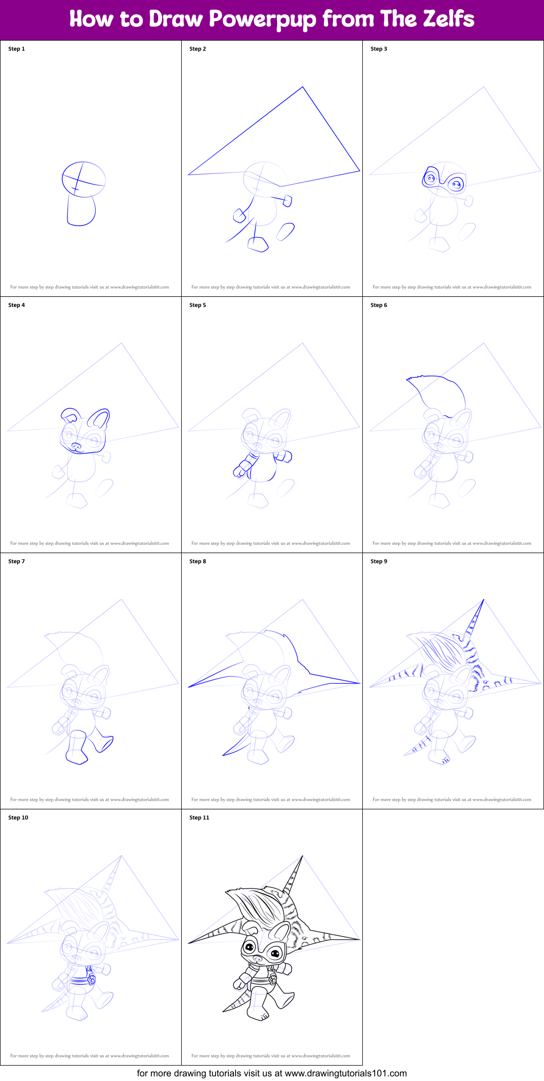 How to Draw Powerpup from The Zelfs Printable Step by Step