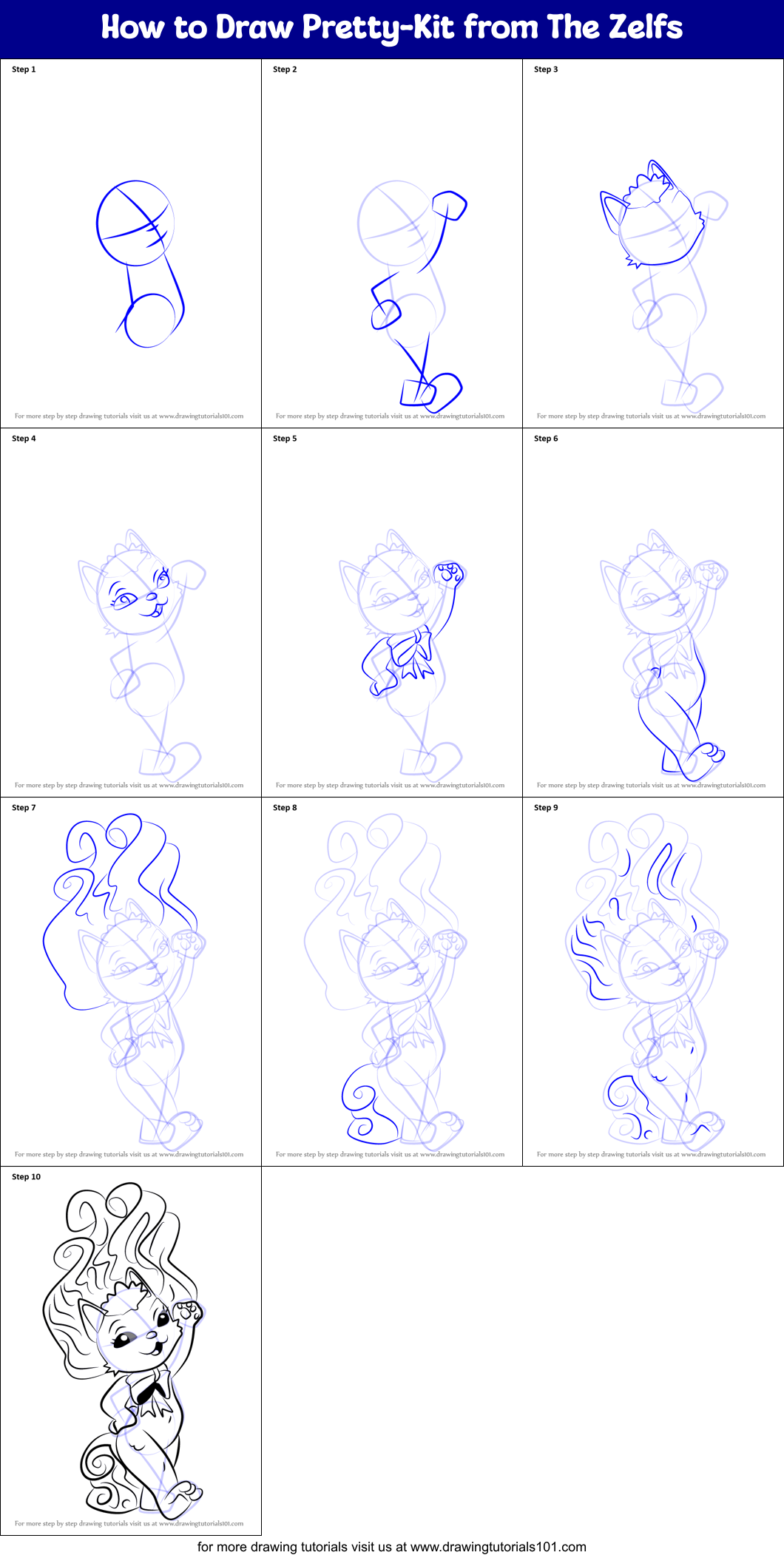 How to Draw Pretty-Kit from The Zelfs Printable Step by Step