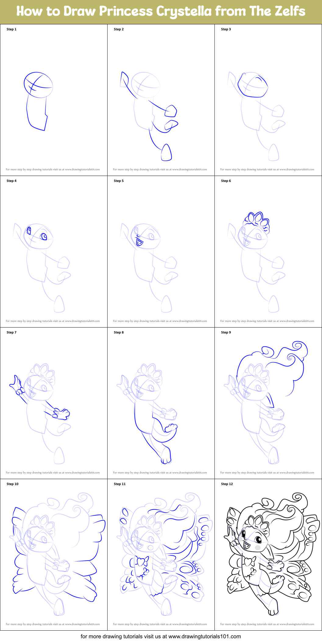 How to Draw Princess Crystella from The Zelfs Printable Step by Step