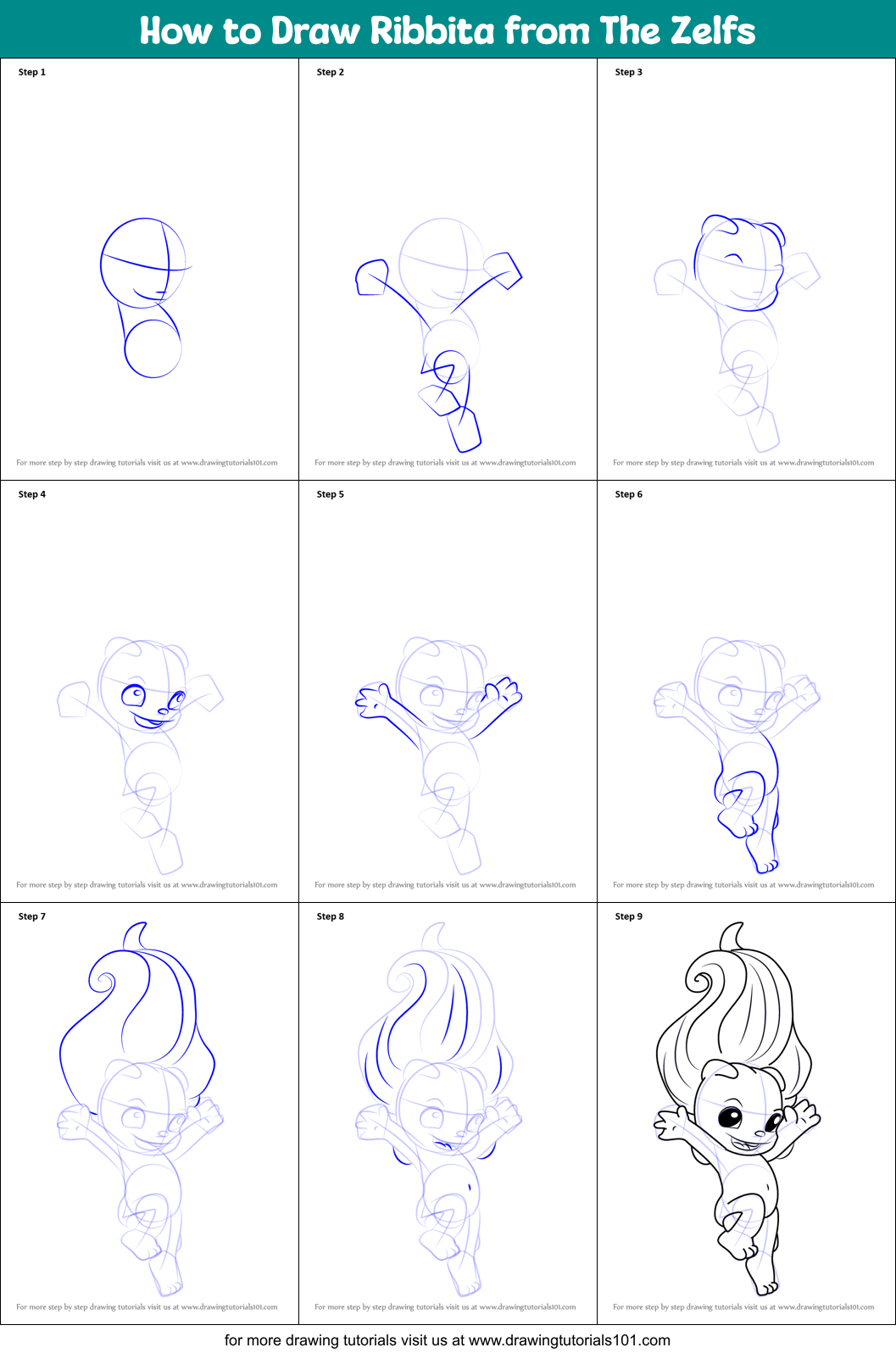 How to Draw Ribbita from The Zelfs Printable Step by Step