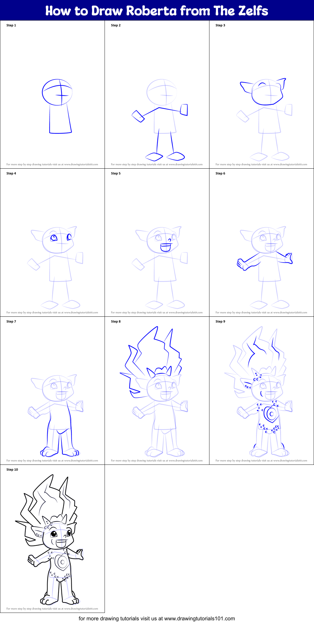 How to Draw Roberta from The Zelfs Printable Step by Step