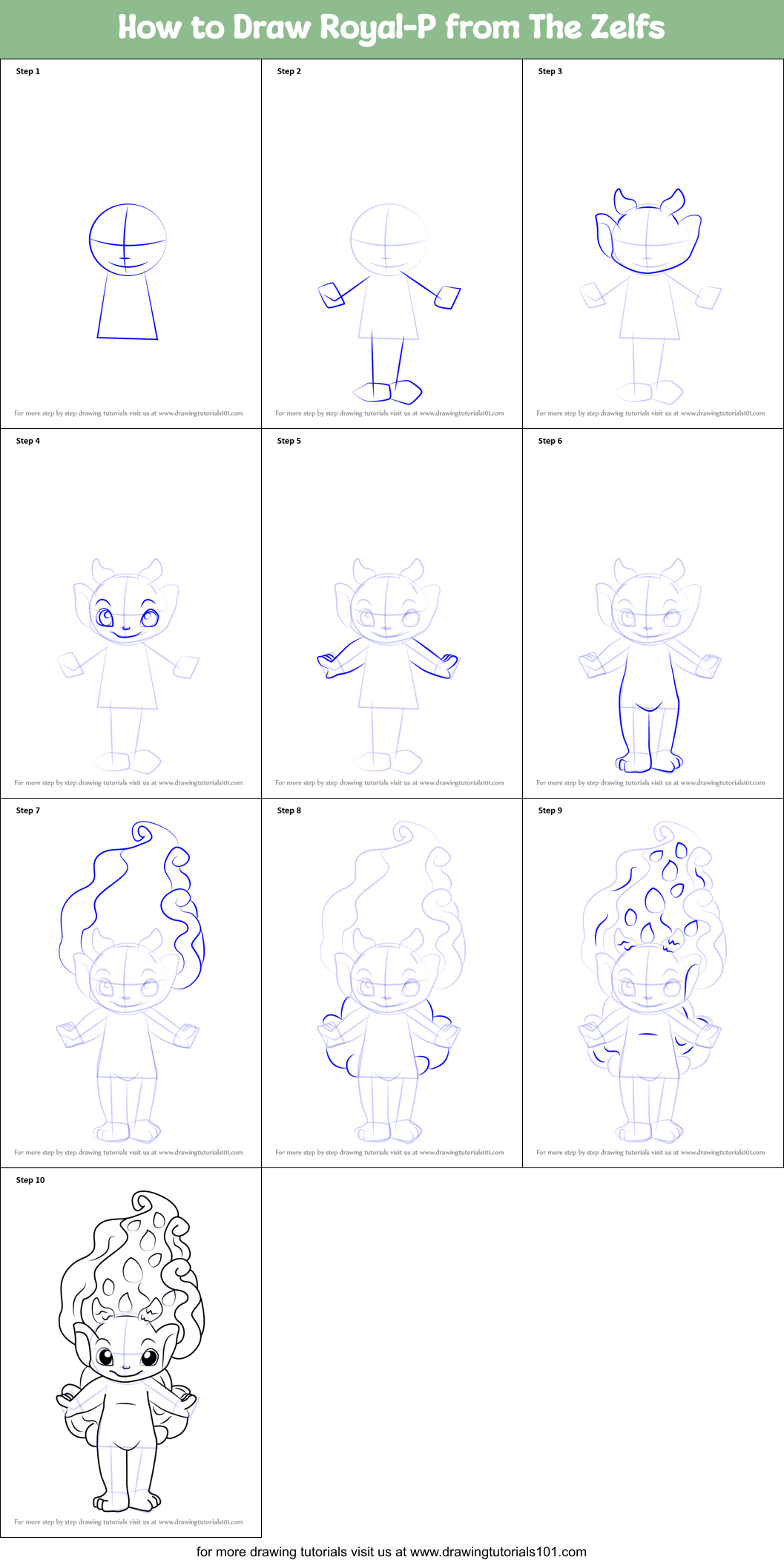 How to Draw Royal-P from The Zelfs Printable Step by Step