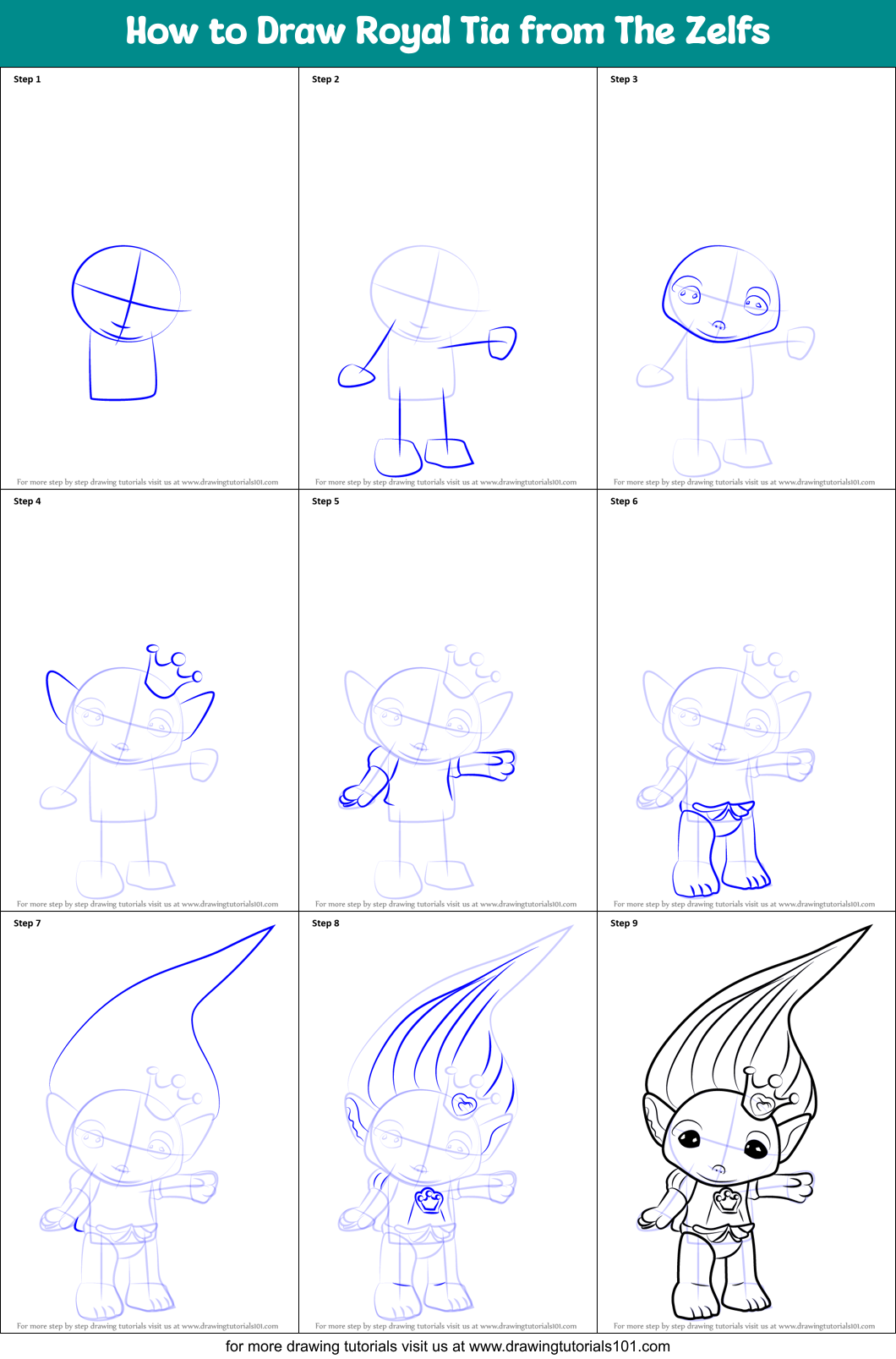 How to Draw Royal Tia from The Zelfs Printable Step by Step