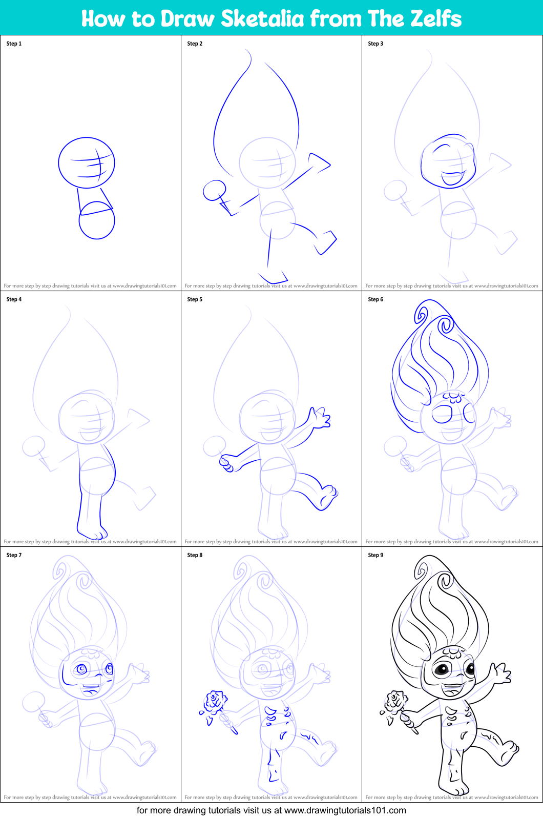 How to Draw Sketalia from The Zelfs Printable Step by Step