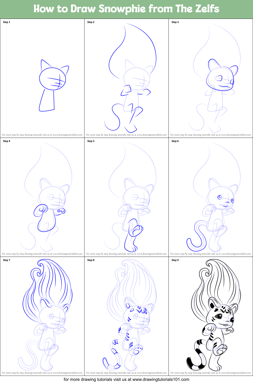 How to Draw Snowphie from The Zelfs Printable Step by Step