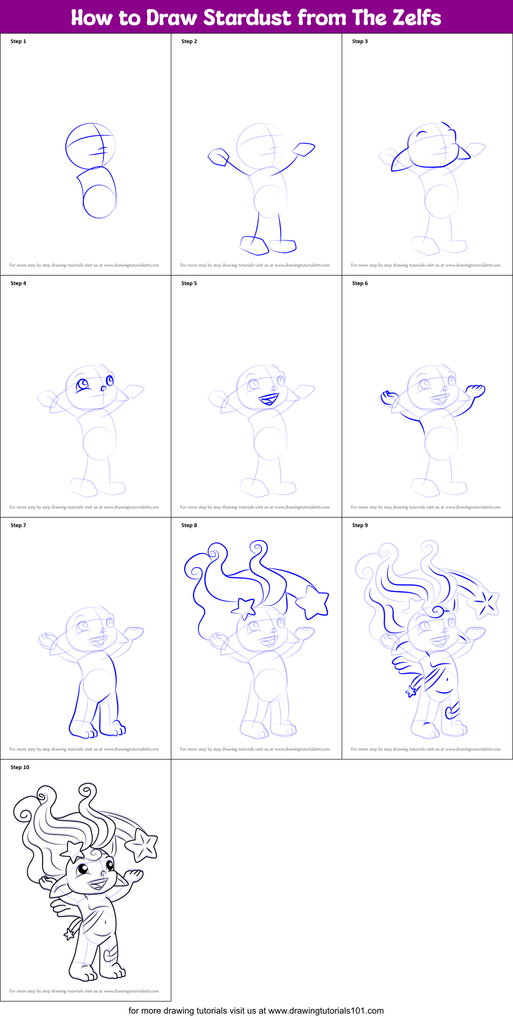 How to Draw Stardust from The Zelfs Printable Step by Step