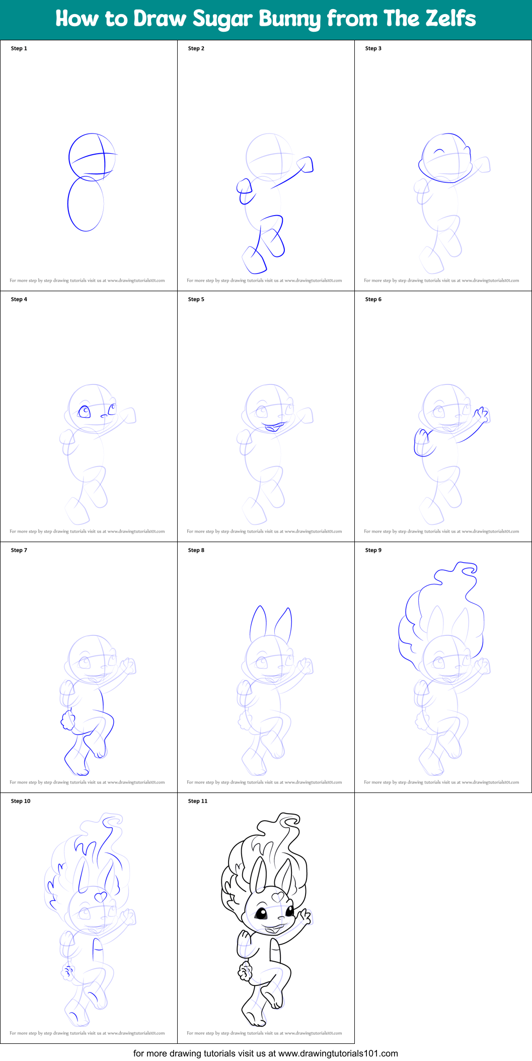 How to Draw Sugar Bunny from The Zelfs Printable Step by Step