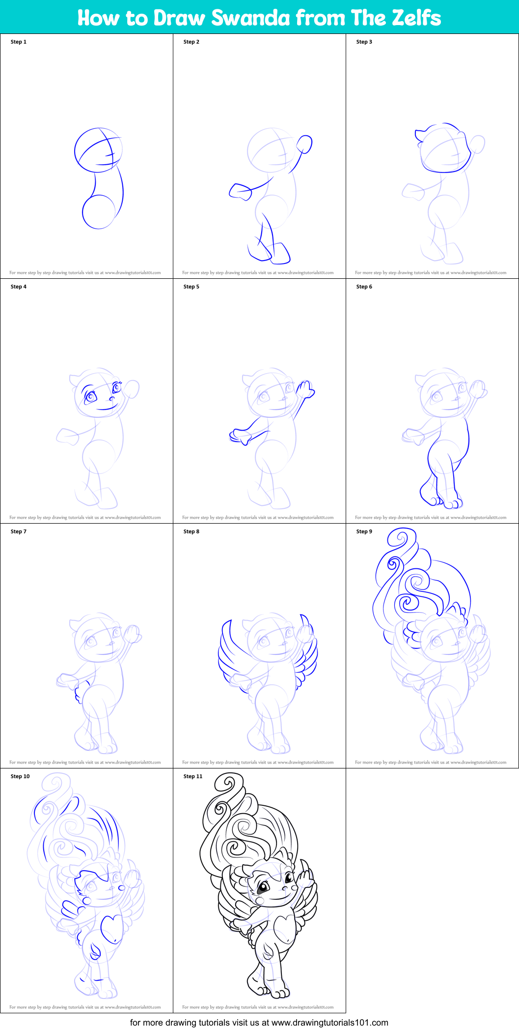 How to Draw Swanda from The Zelfs Printable Step by Step