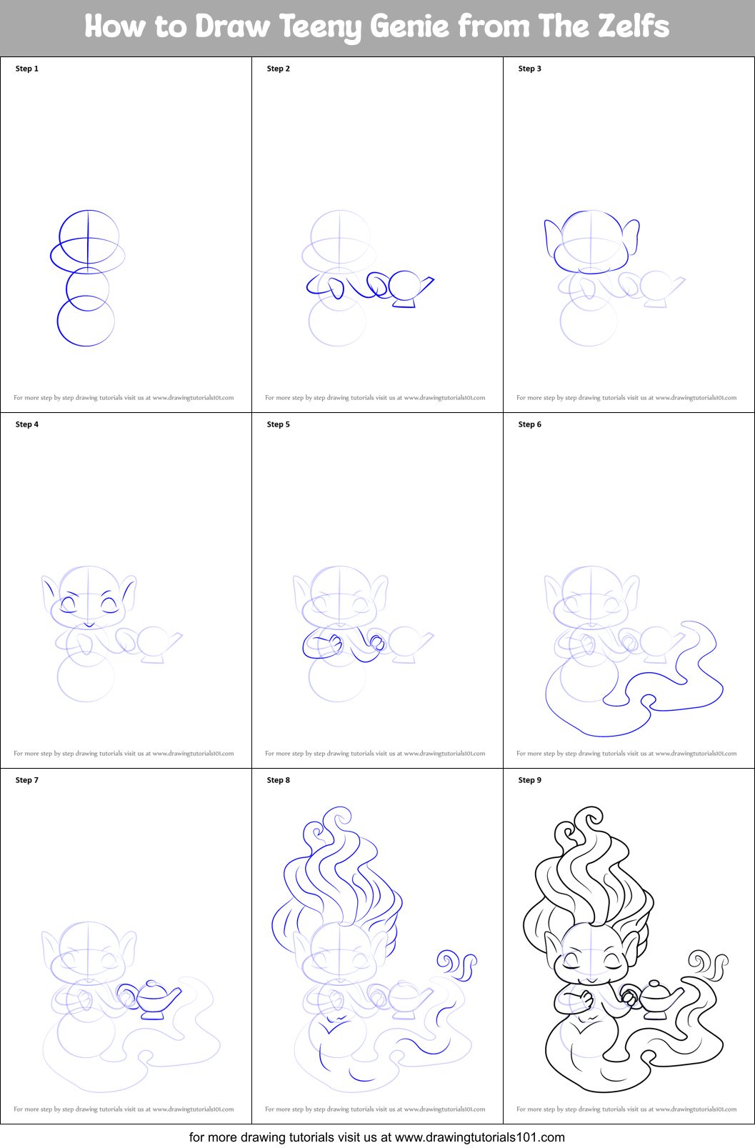 How to Draw Teeny Genie from The Zelfs Printable Step by Step