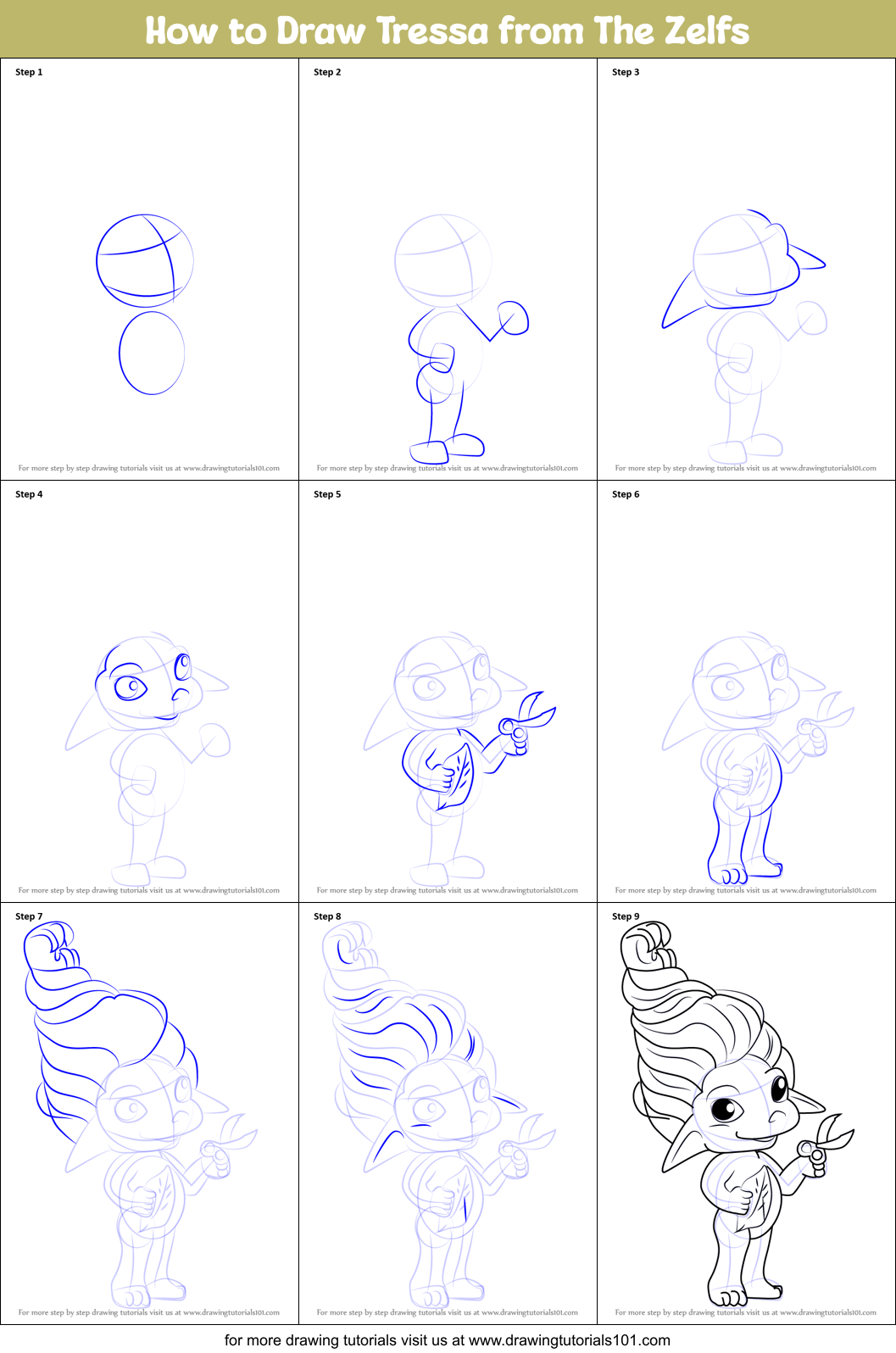 How to Draw Tressa from The Zelfs Printable Step by Step
